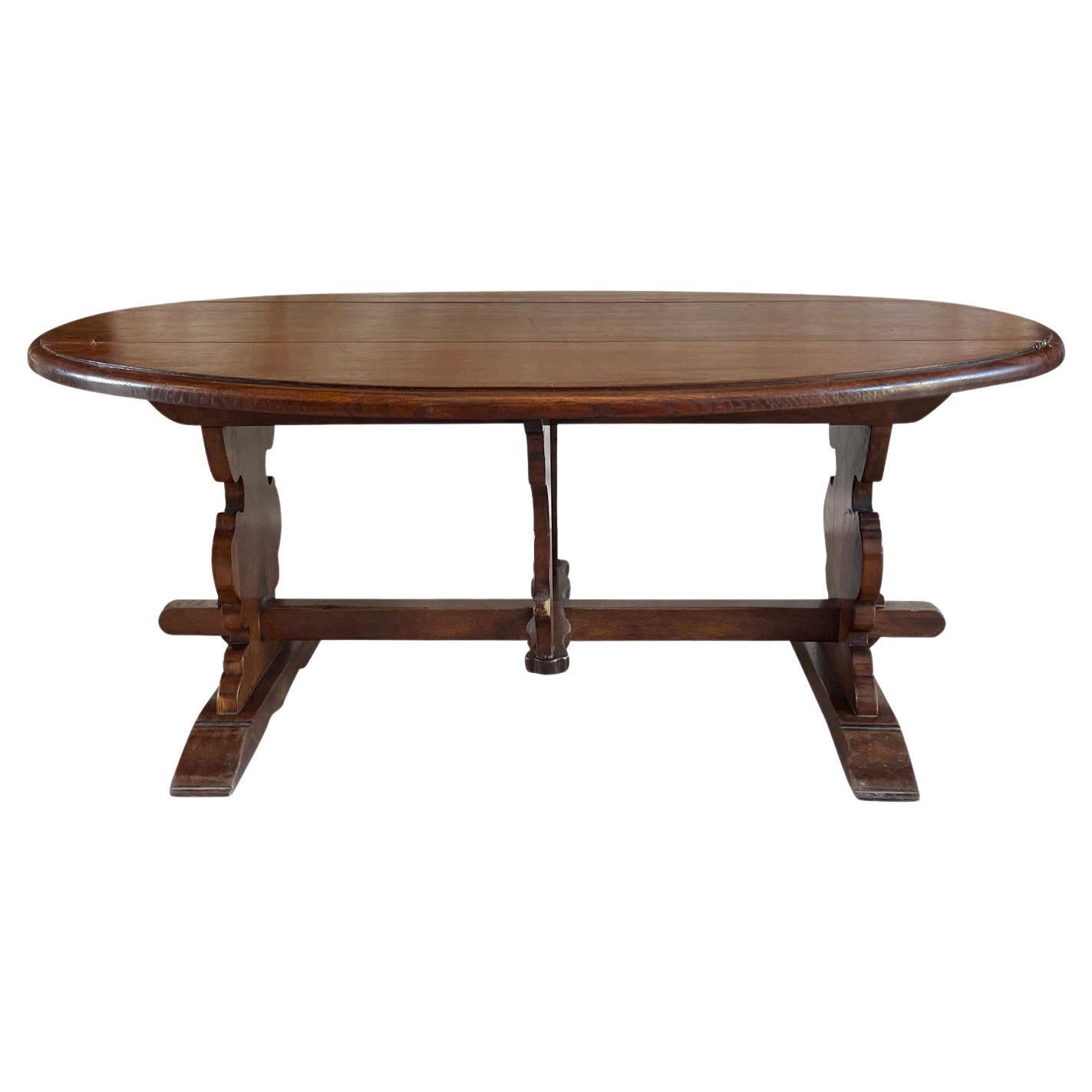19th Century Italian Antique Oval Drop Leaf Walnut Dining Room Table