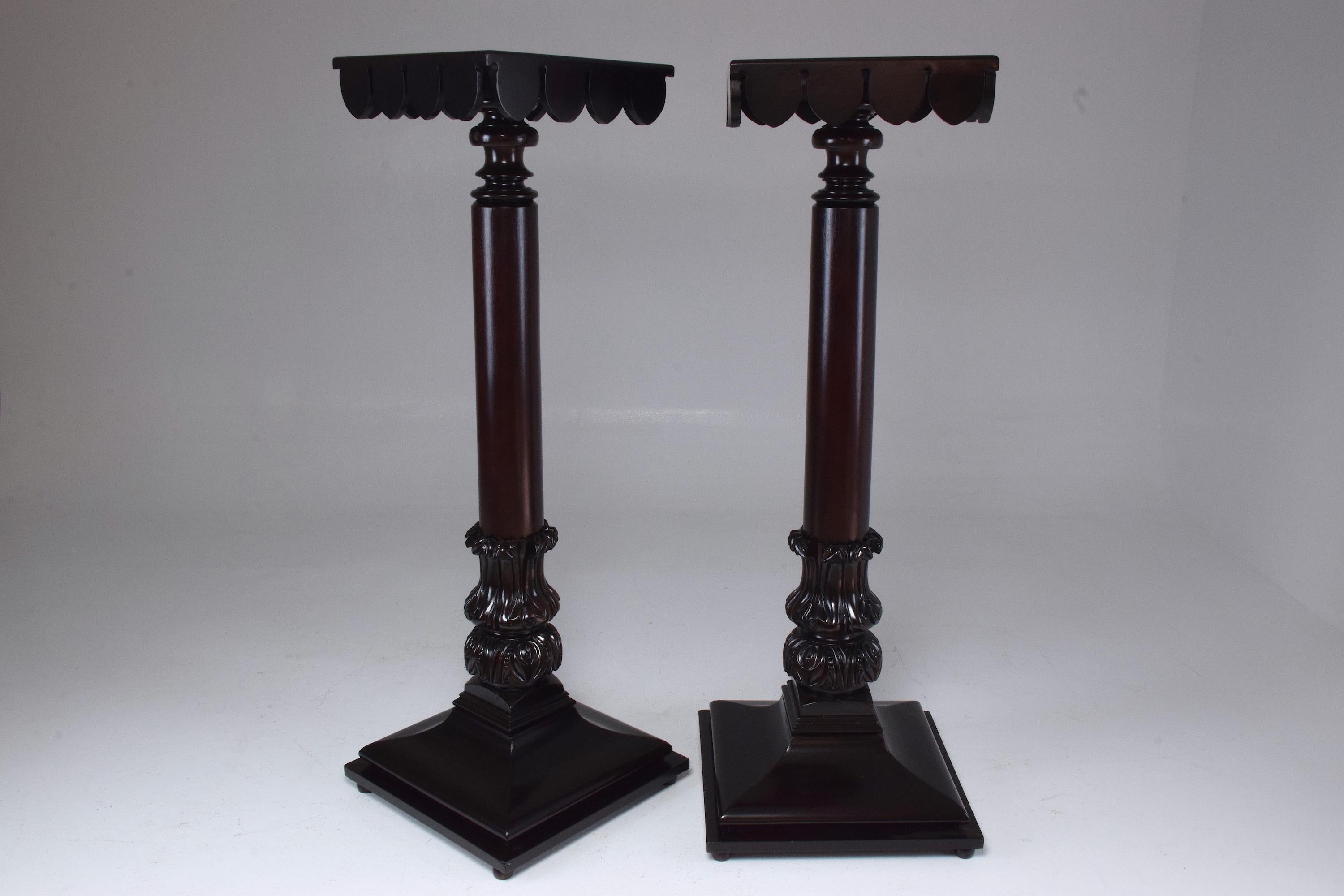 Veneer Pair of 19th Century Italian Antique Tall Mahogany Pedestals Columns