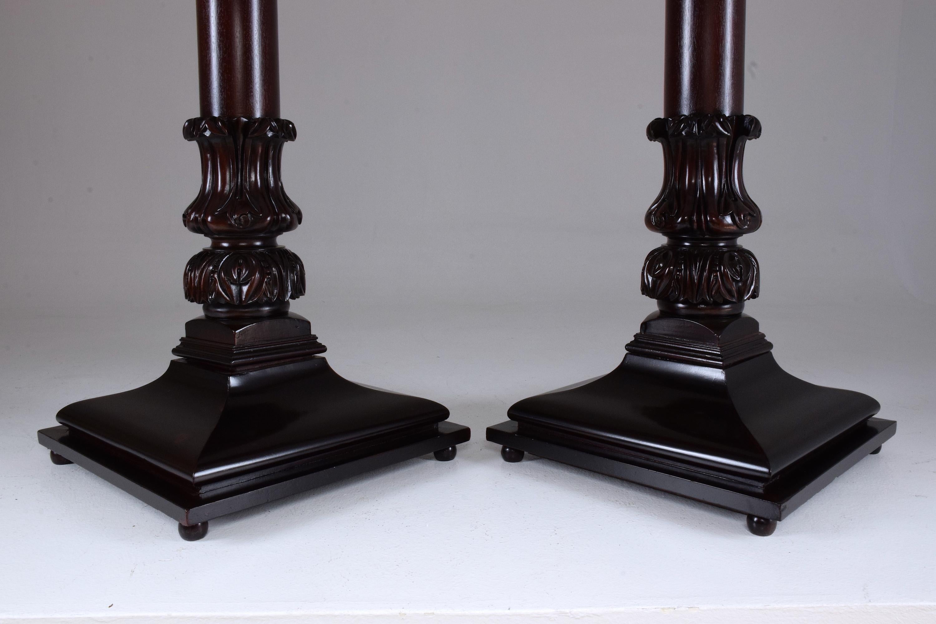 Pair of 19th Century Italian Antique Tall Mahogany Pedestals Columns 3