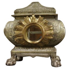 19th Century Italian Antique Reliquary in Silvered and Gilded Wood