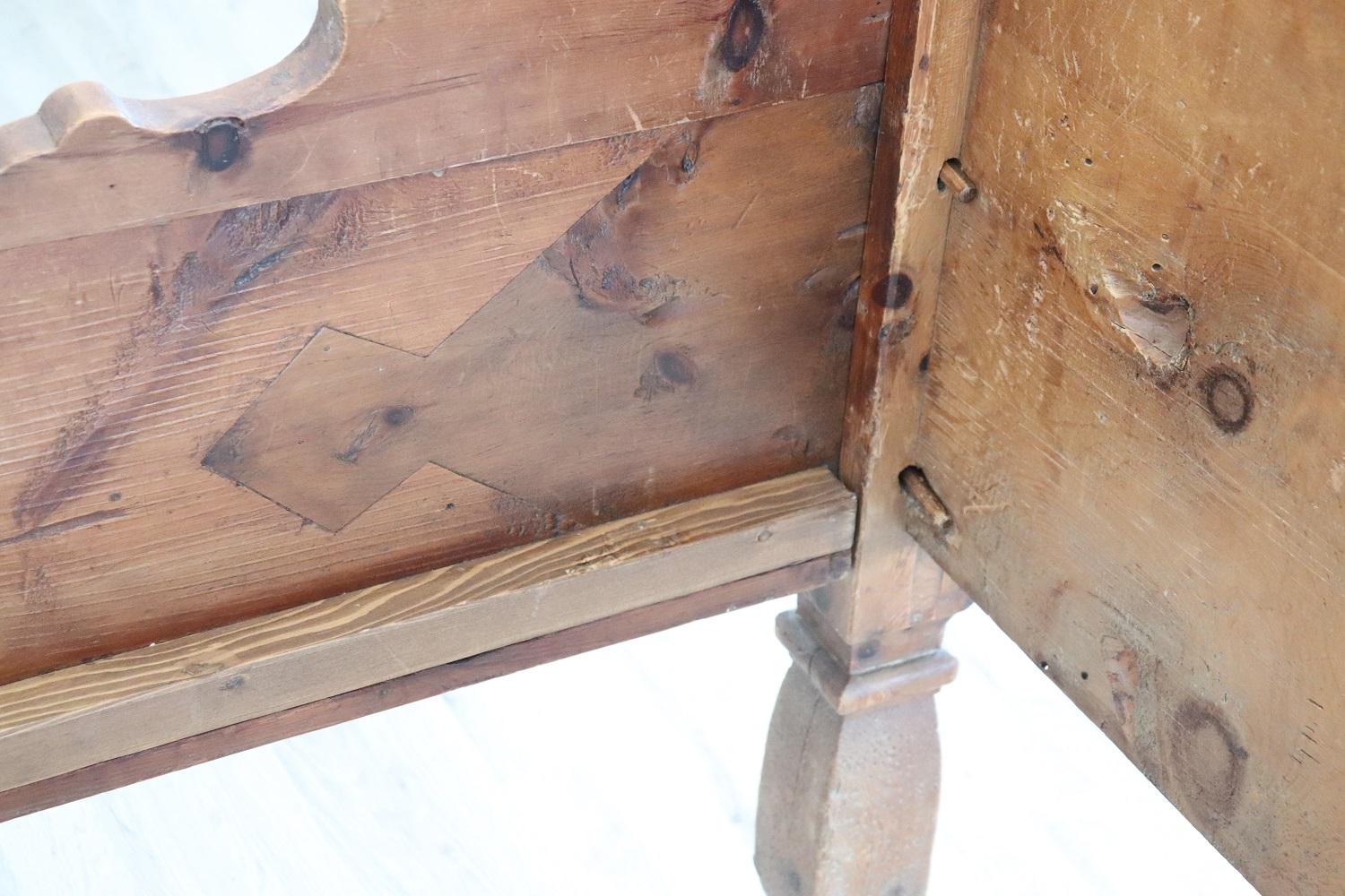 19th Century Italian Antique Rustic Mountain Solid Pine Single Bed 7