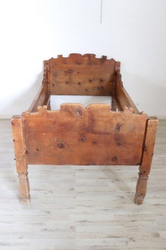 19th Century Italian Antique Rustic Mountain Solid Pine Single Bed
