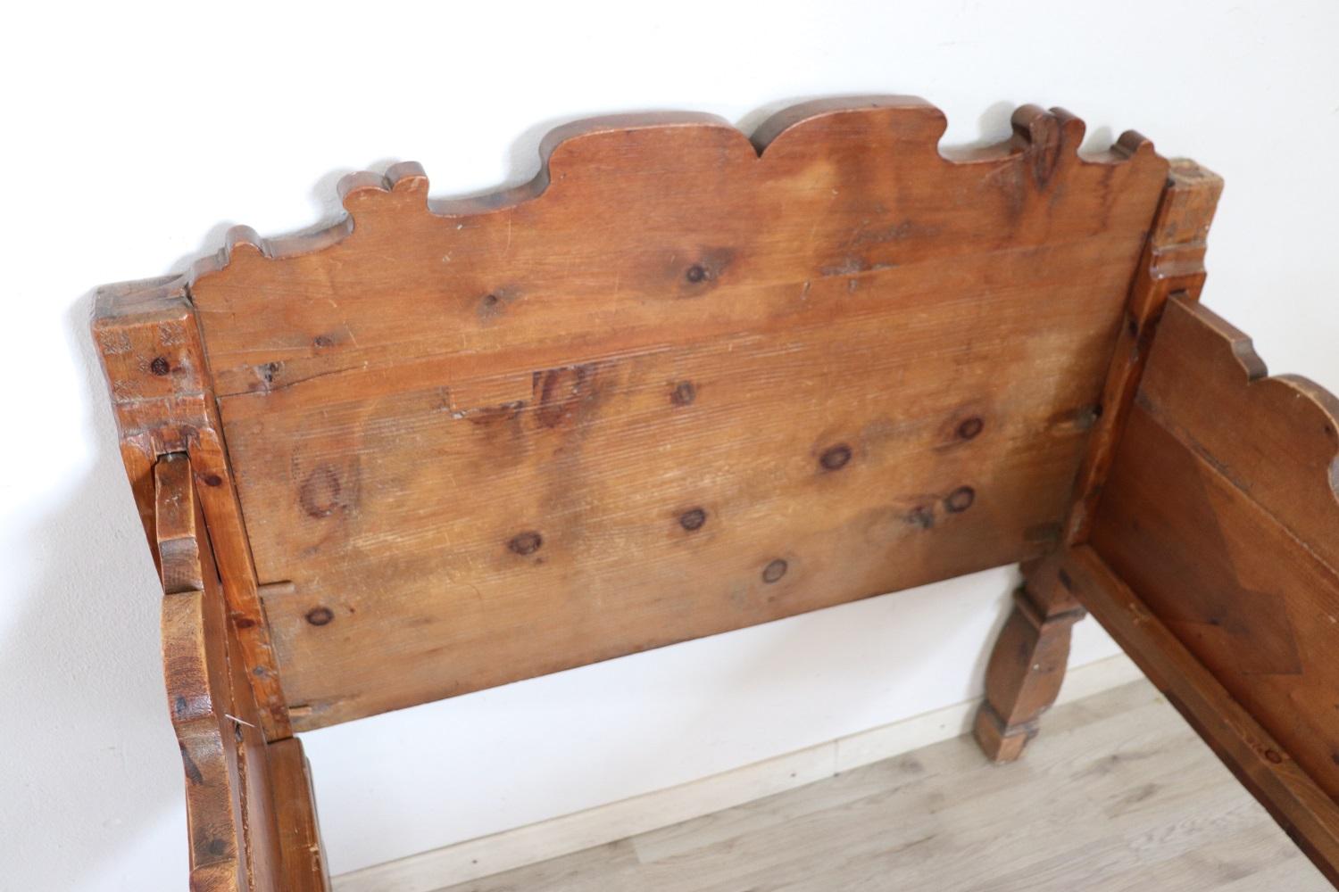 19th Century Italian Antique Rustic Mountain Solid Pine Single Bed 1