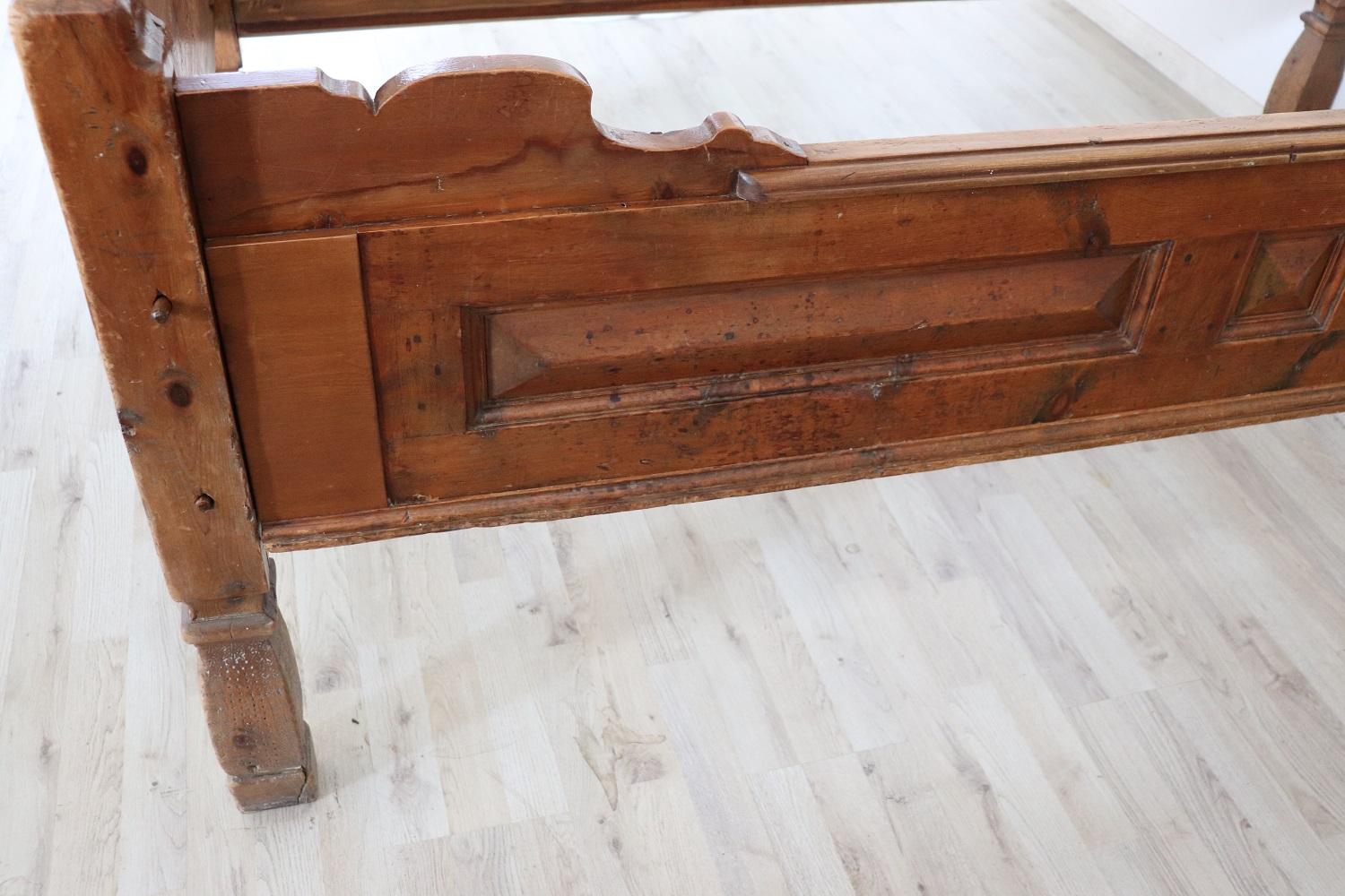 19th Century Italian Antique Rustic Mountain Solid Pine Single Bed 2