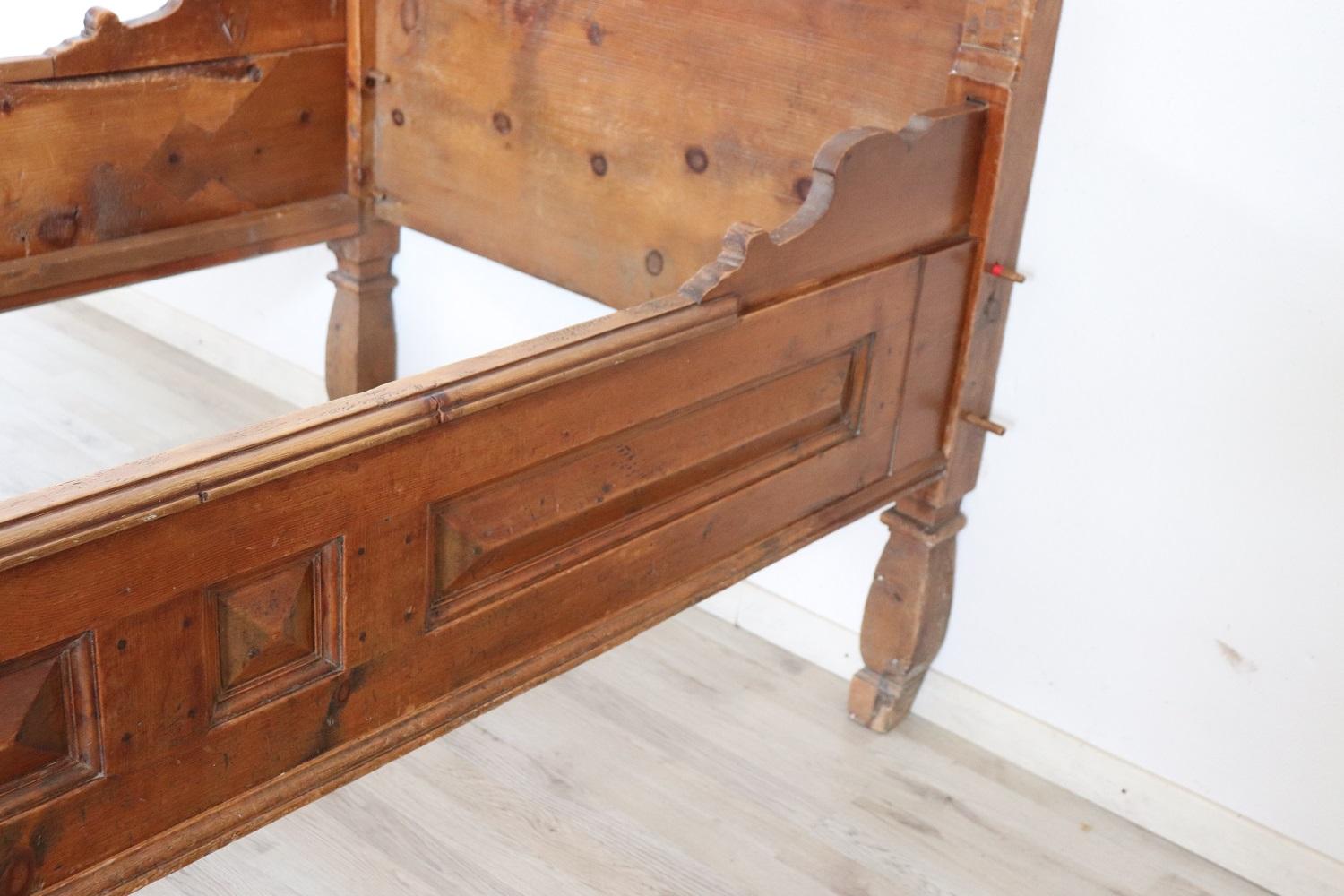 19th Century Italian Antique Rustic Mountain Solid Pine Single Bed 3