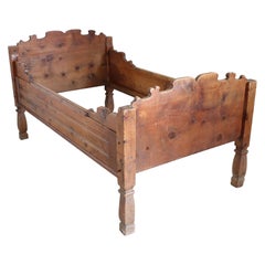 19th Century Italian Antique Rustic Mountain Solid Pine Single Bed