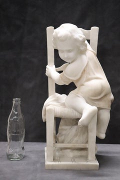 19th Century Italian Antique Sculpture in White Marble, Signed A. Cipriani