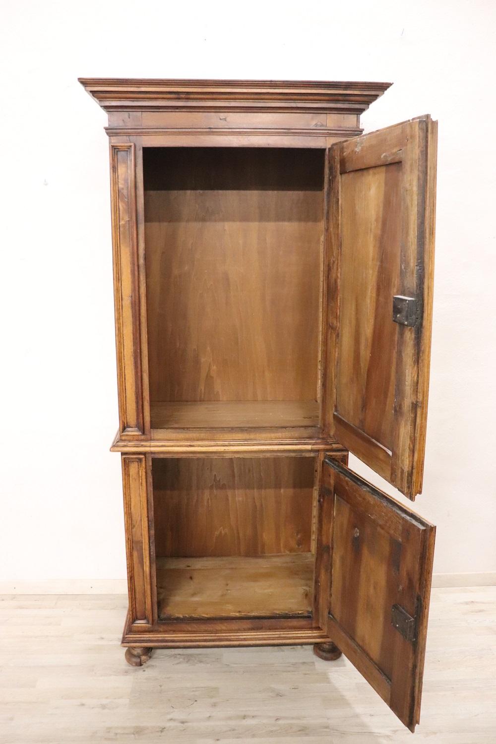 19th Century Italian Antique Small Cabinet in Solid Carved Walnut 3