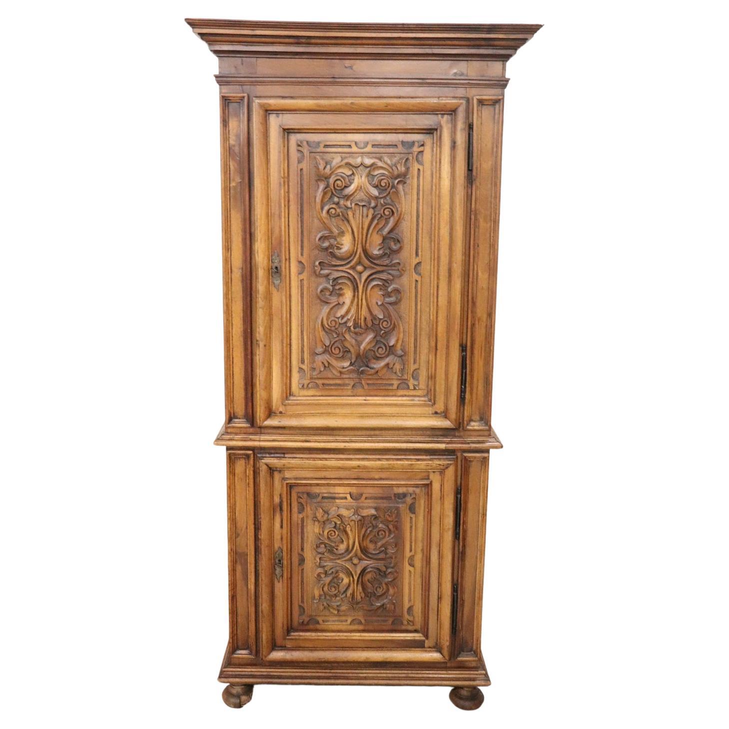 19th Century Italian Antique Small Cabinet in Solid Carved Walnut