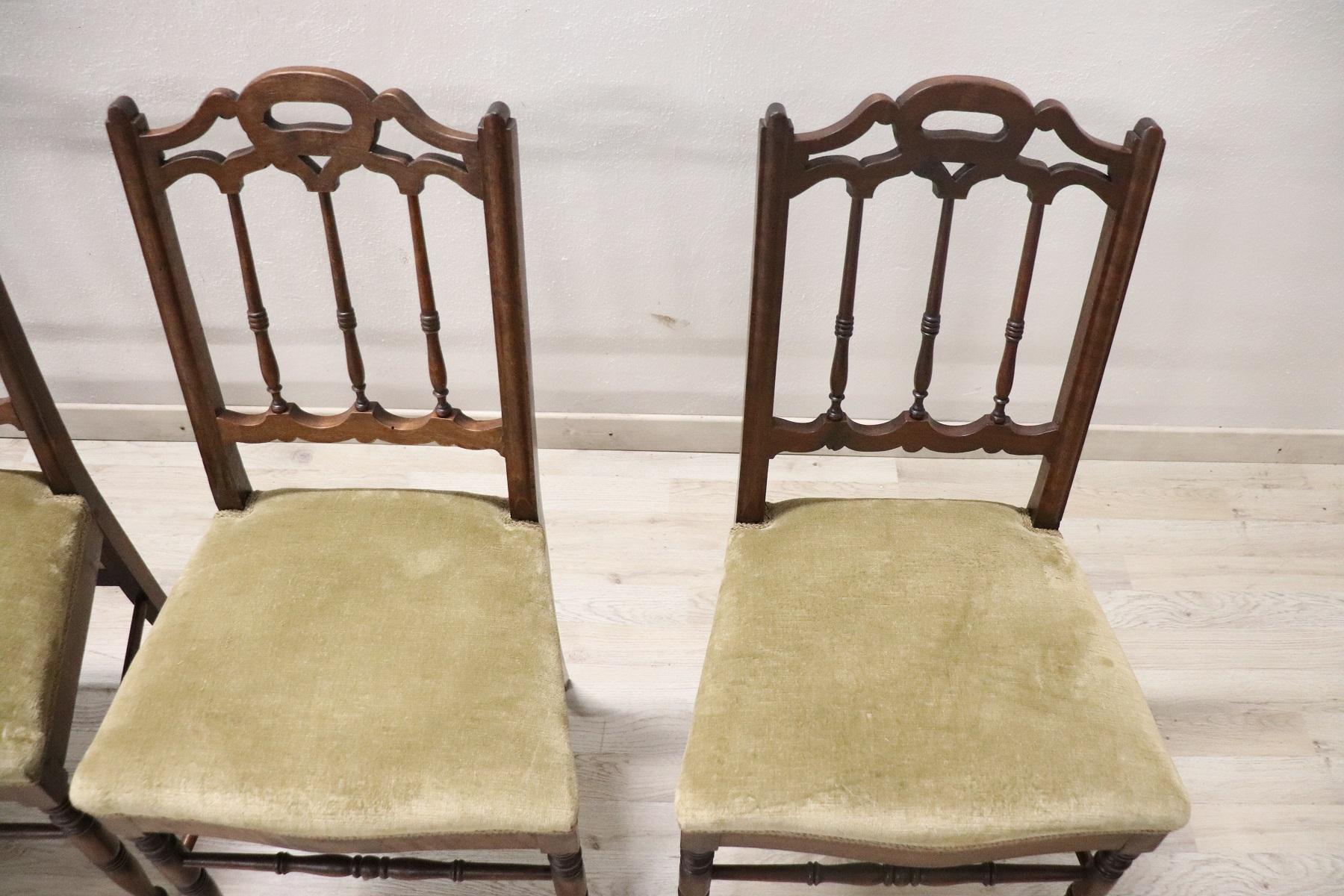 Late 19th Century 19th Century Italian Antique Turned Walnut Four Chairs
