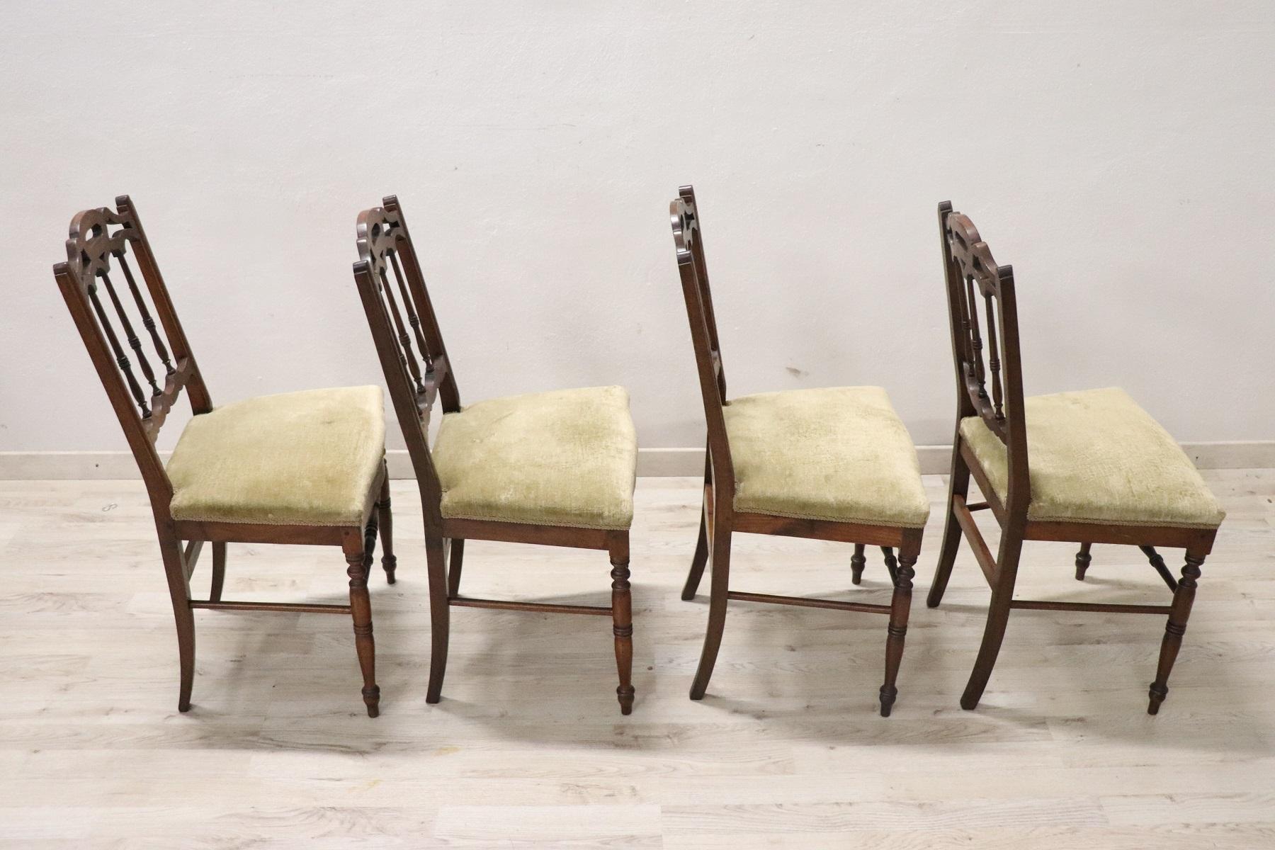 19th Century Italian Antique Turned Walnut Four Chairs 3