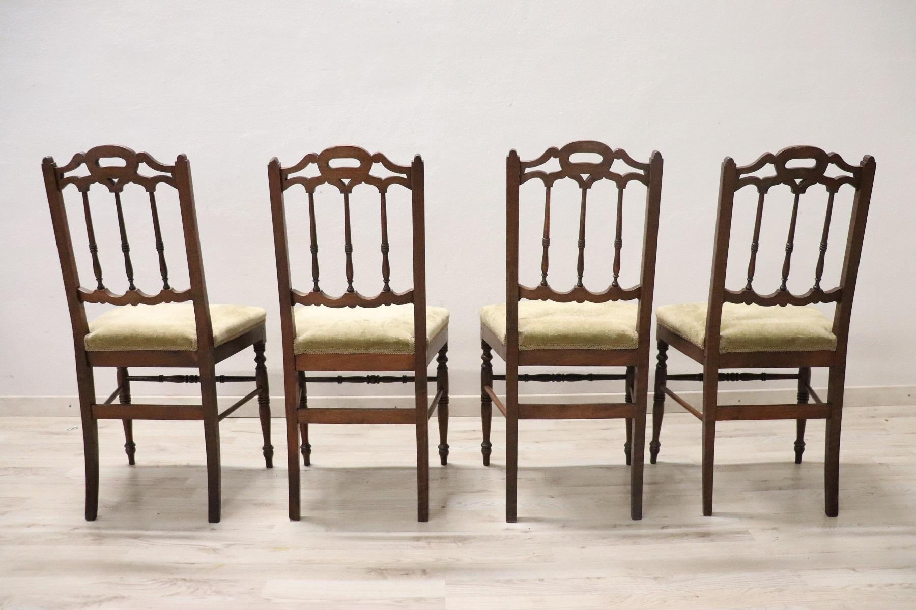19th Century Italian Antique Turned Walnut Four Chairs 4
