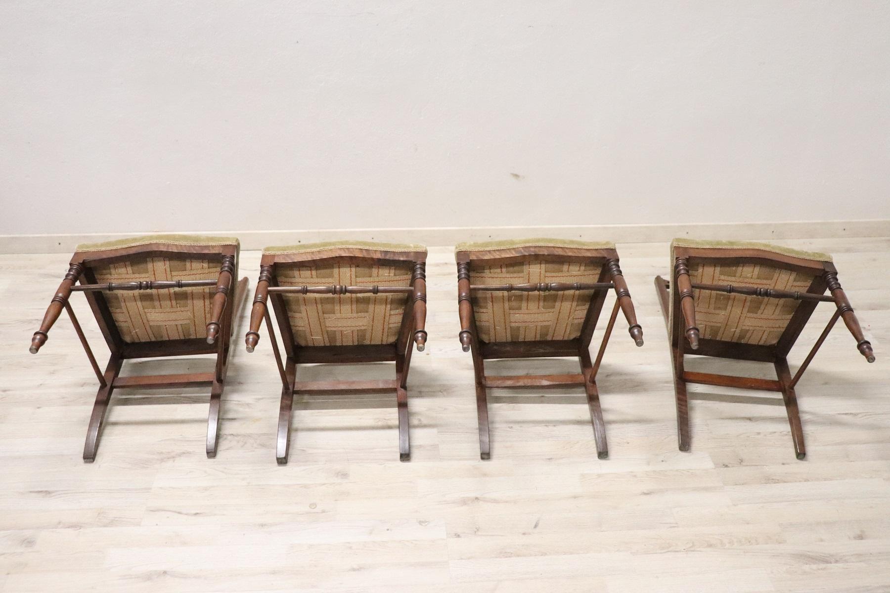 19th Century Italian Antique Turned Walnut Four Chairs 5