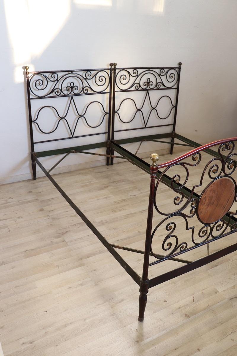 19th Century Italian Antique Wrought Iron Pair of Single Beds For Sale 8