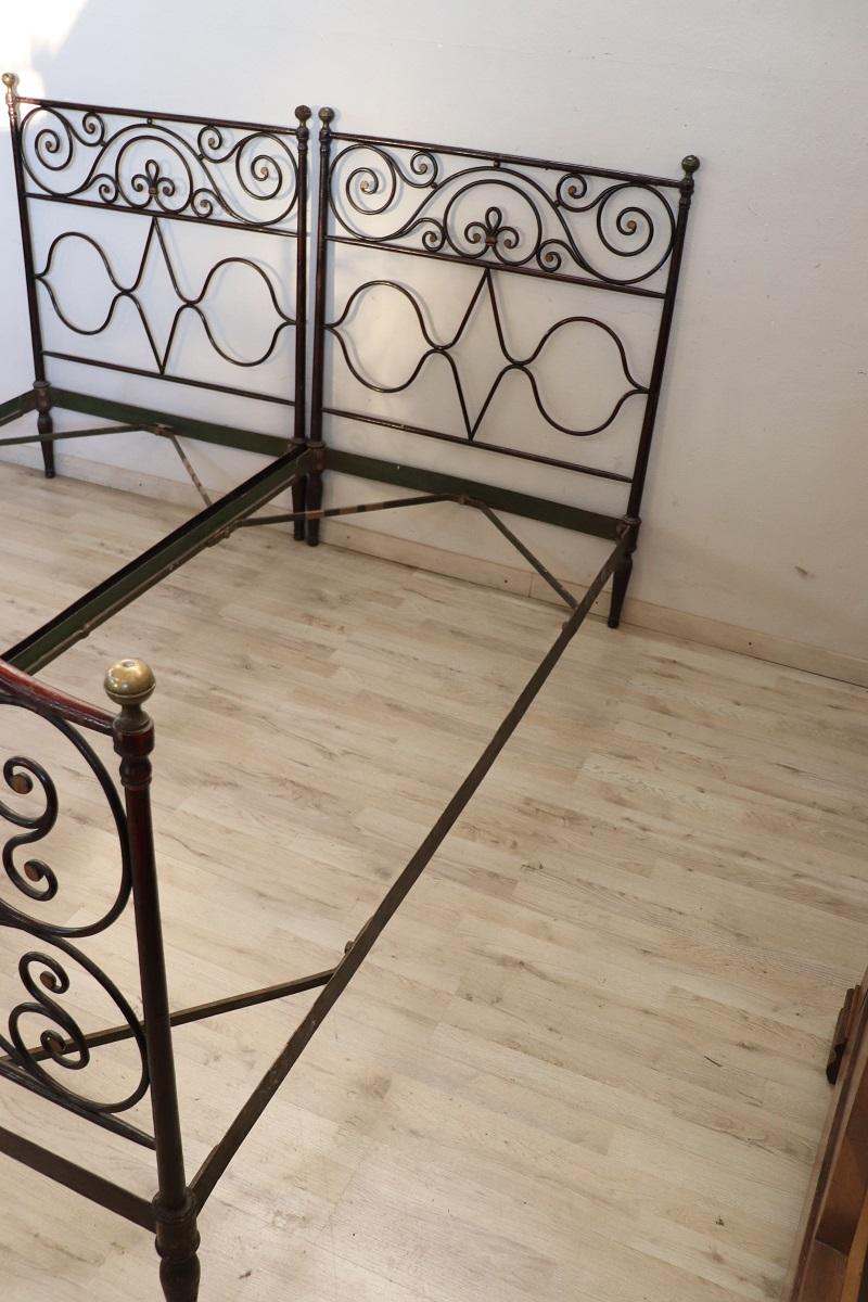19th Century Italian Antique Wrought Iron Pair of Single Beds For Sale 9