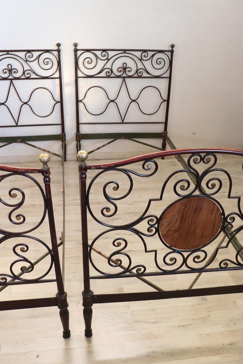 19th Century Italian Antique Wrought Iron Pair of Single Beds For Sale 10