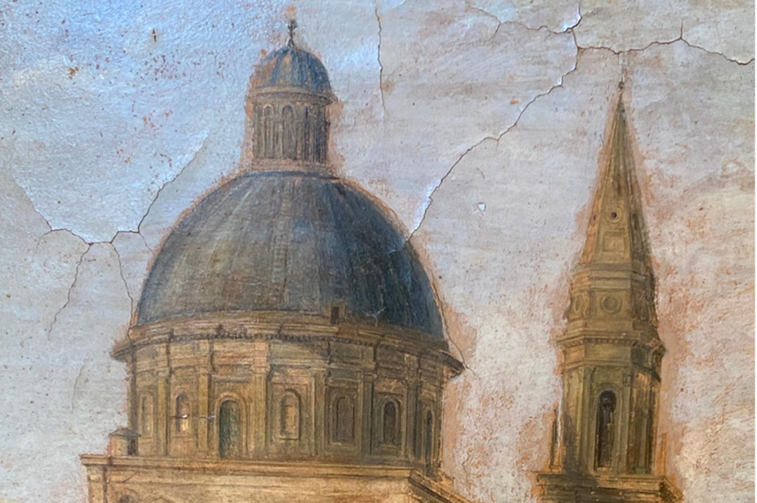 Hand-Painted 19th Century Italian Architectural Oil Painting For Sale