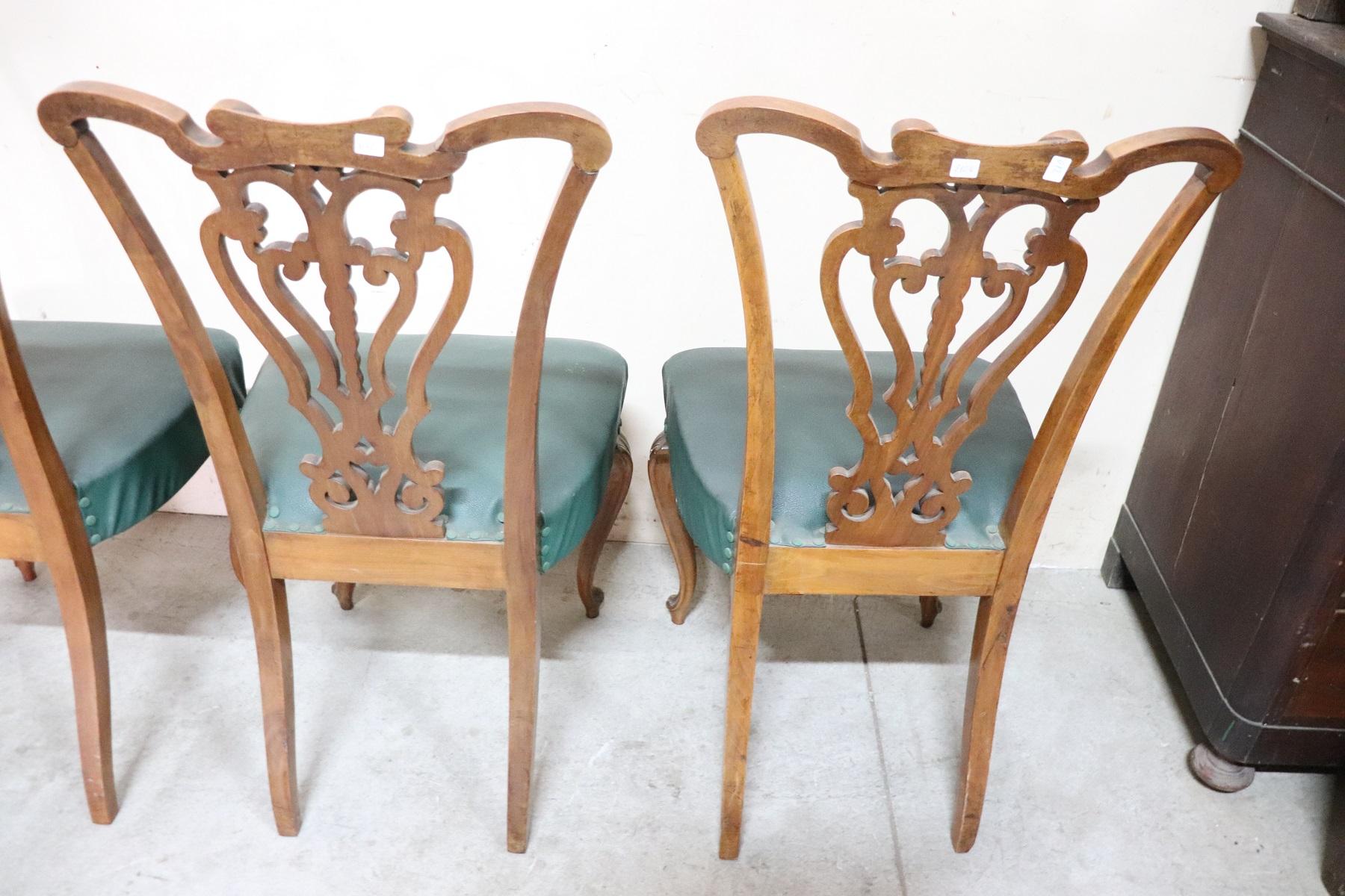 19th Century Italian Art Nouveau Hand Carved Walnut Wood Set of Eight Chairs 5