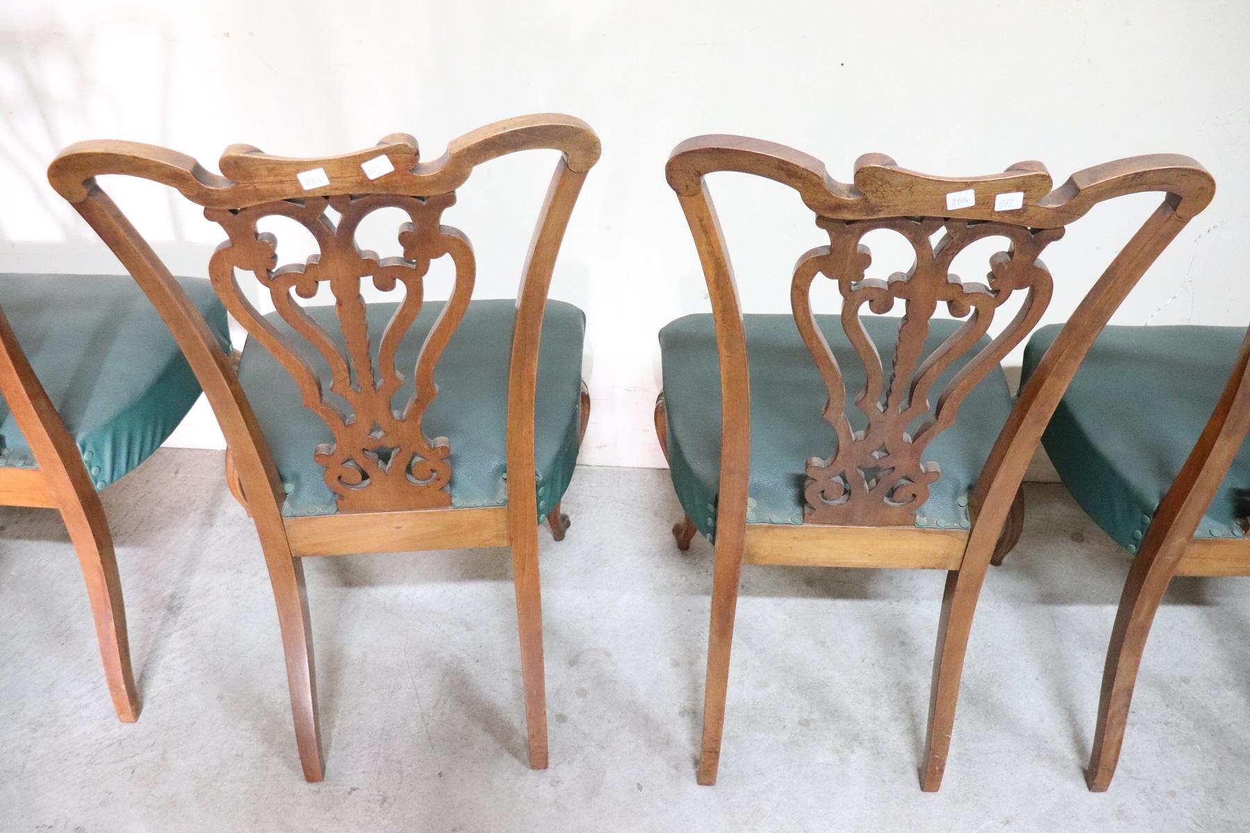 19th Century Italian Art Nouveau Hand Carved Walnut Wood Set of Eight Chairs 6