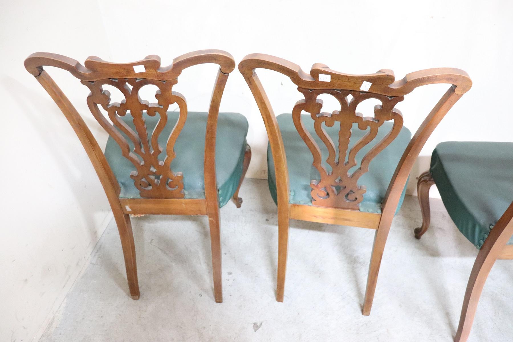 19th Century Italian Art Nouveau Hand Carved Walnut Wood Set of Eight Chairs 7