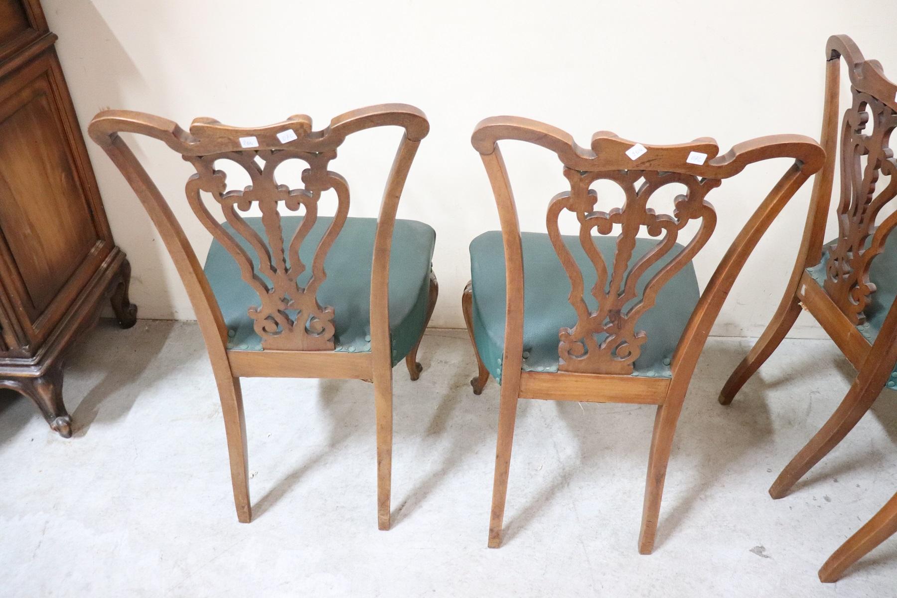 19th Century Italian Art Nouveau Hand Carved Walnut Wood Set of Eight Chairs 8