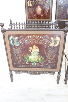 19th Century Italian Art Nouveau Hand Painted Iron Pair of Single Bed