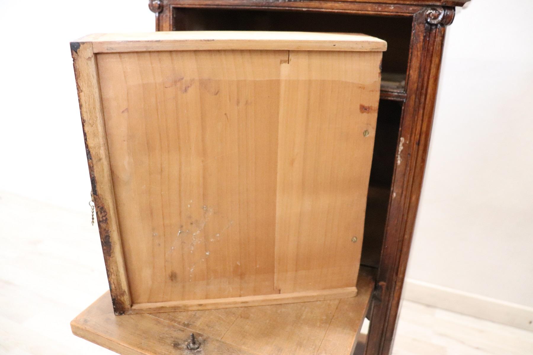 19th Century Italian Art Nouveau Walnut with Marble-Top Pair of Nightstand 8