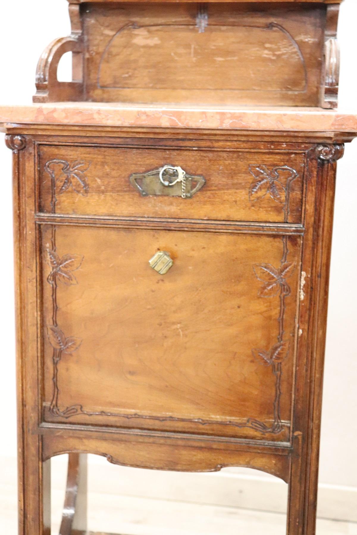 walnut and marble nightstand