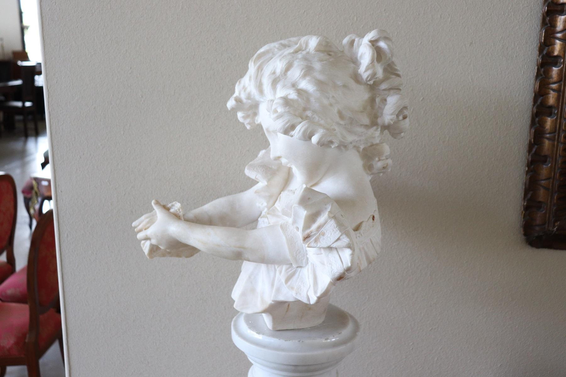 19th Century Italian Artist Carrara Marble Bust of a Child Sculpture by A Frilli 6