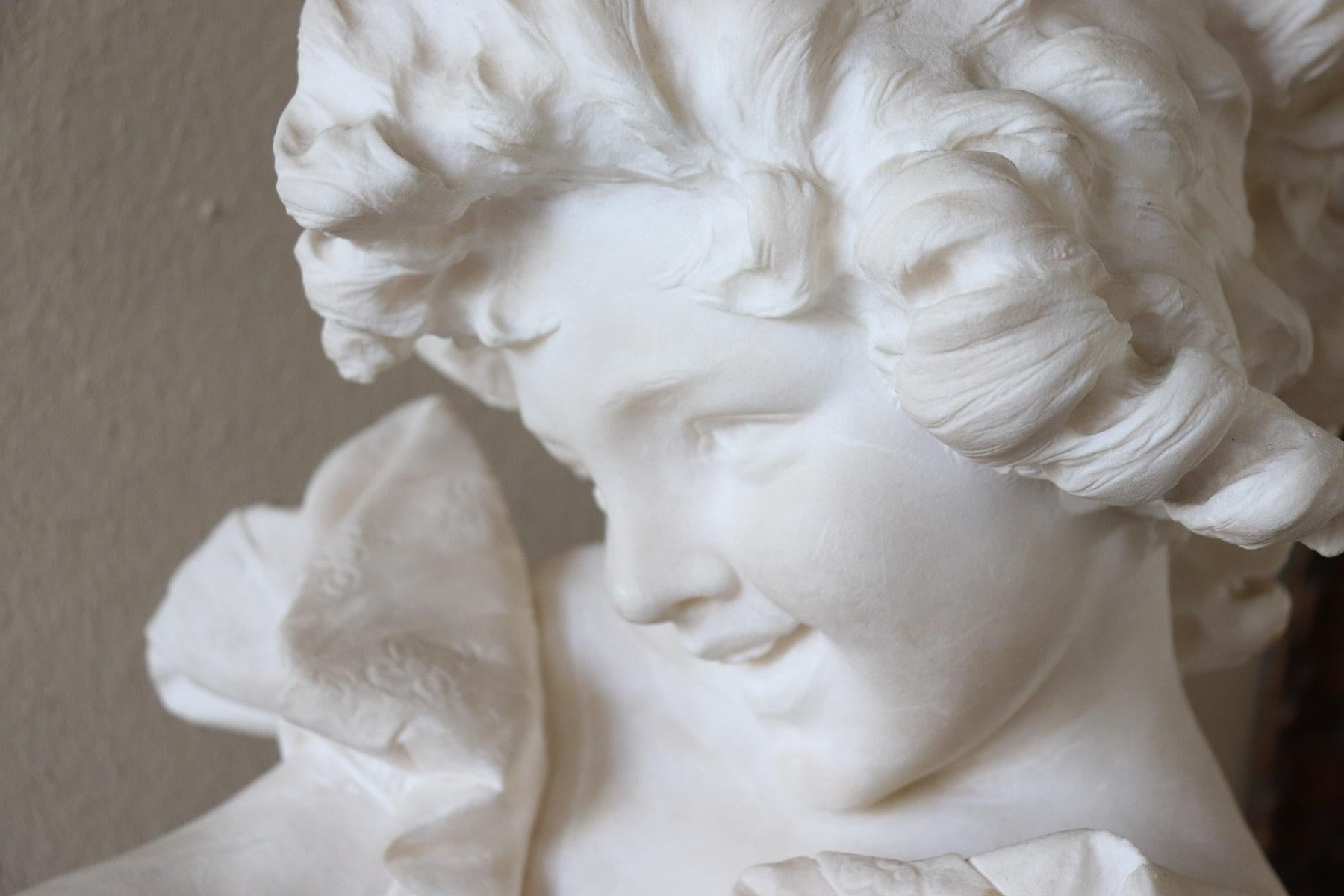 19th Century Italian Artist Carrara Marble Bust of a Child Sculpture by A Frilli 7