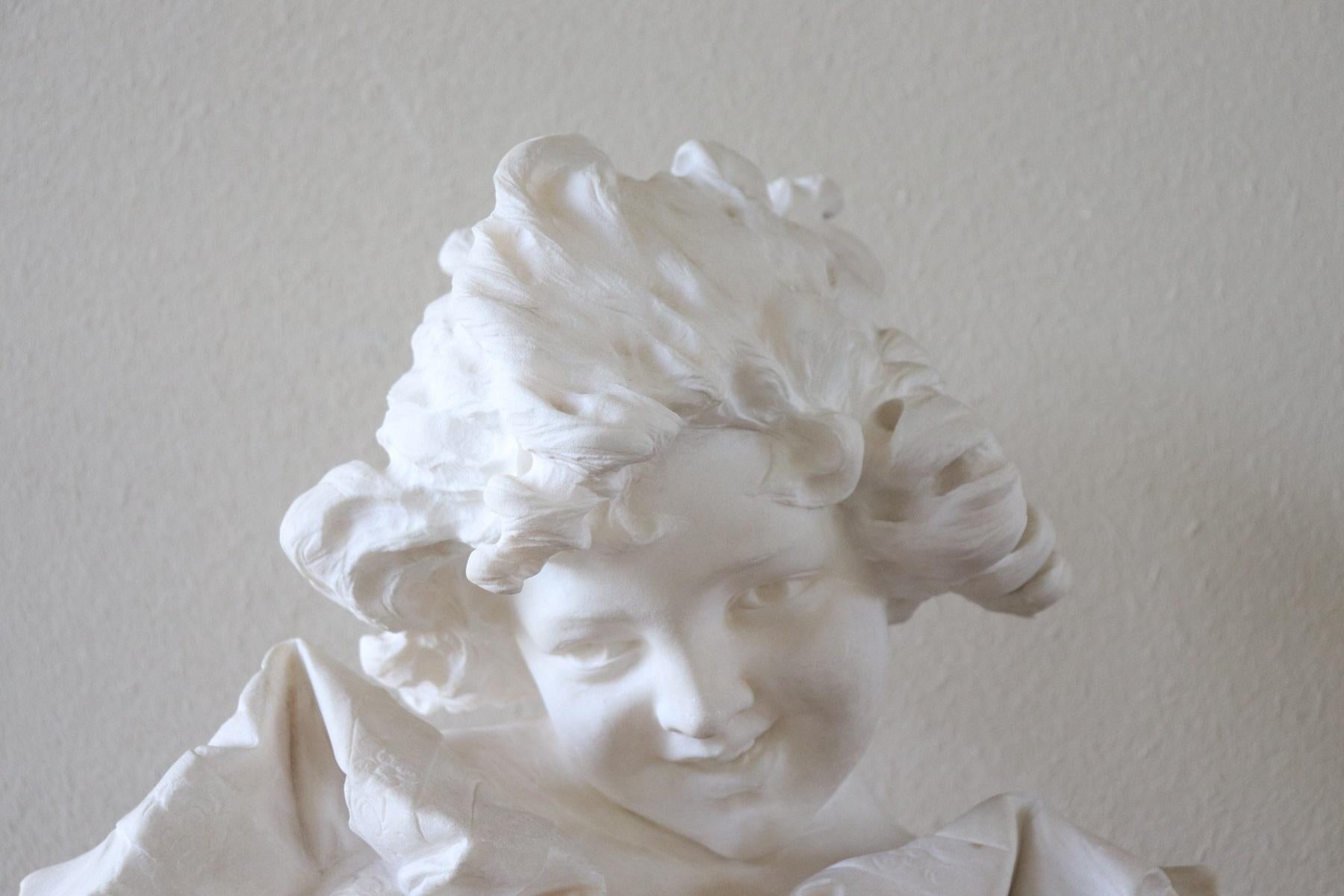 Carved 19th Century Italian Artist Carrara Marble Bust of a Child Sculpture by A Frilli