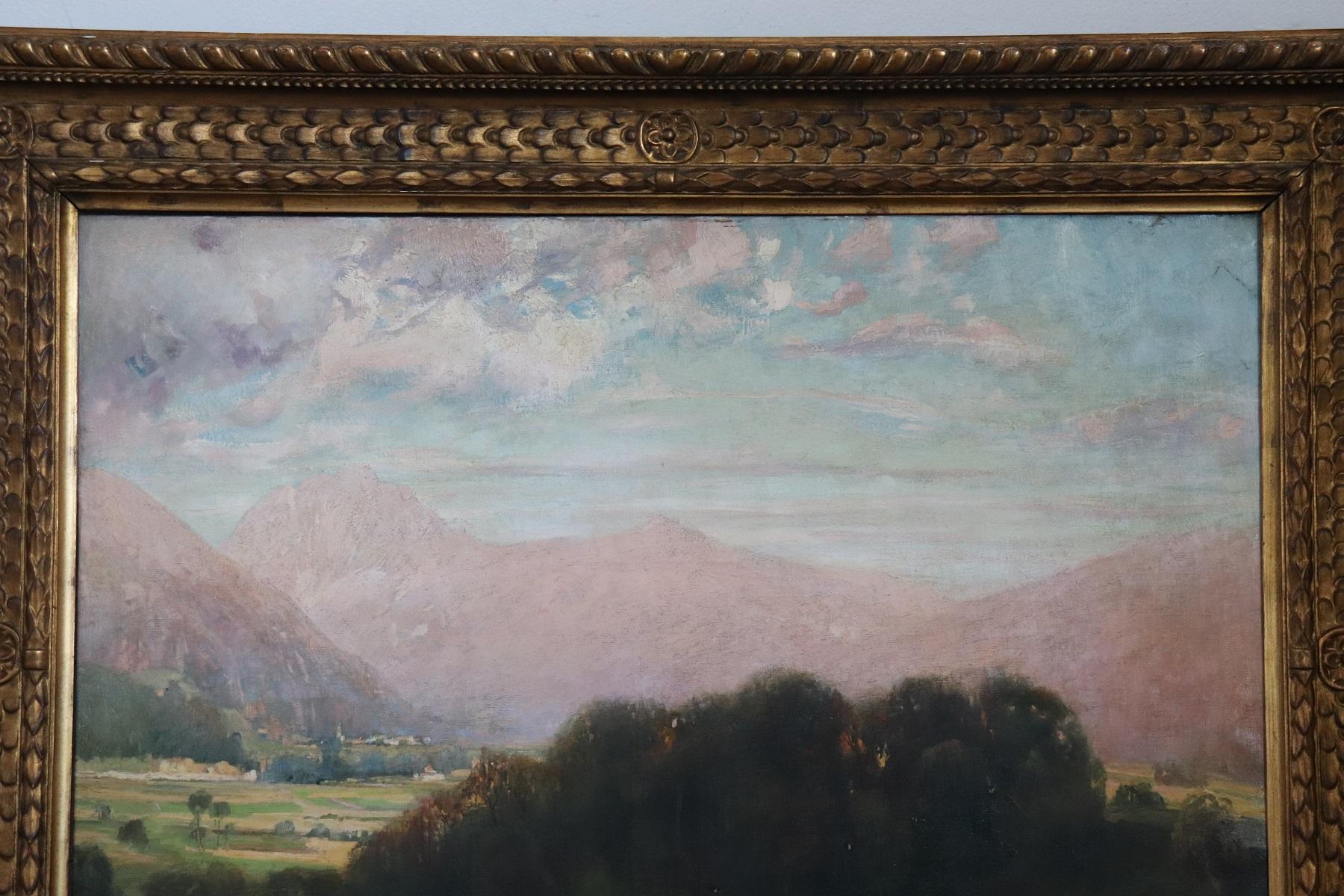 Beautiful oil painting on canvas in Impressionist style of the 1890s. 
Excellent pictorial quality. Signed by an Italian important artist Antonio Baronio. Sold with 19th century antique golden frame.
Attention to the export of this article is