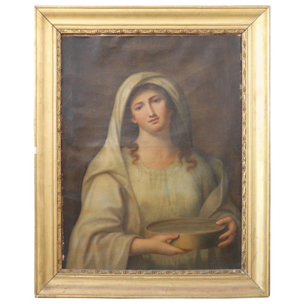 19th Century Italian Artist Portrait of the Vestal Tuccia Young Roman Girl