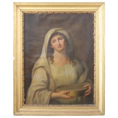 Antique 19th Century Italian Artist Portrait of the Vestal Tuccia Young Roman Girl