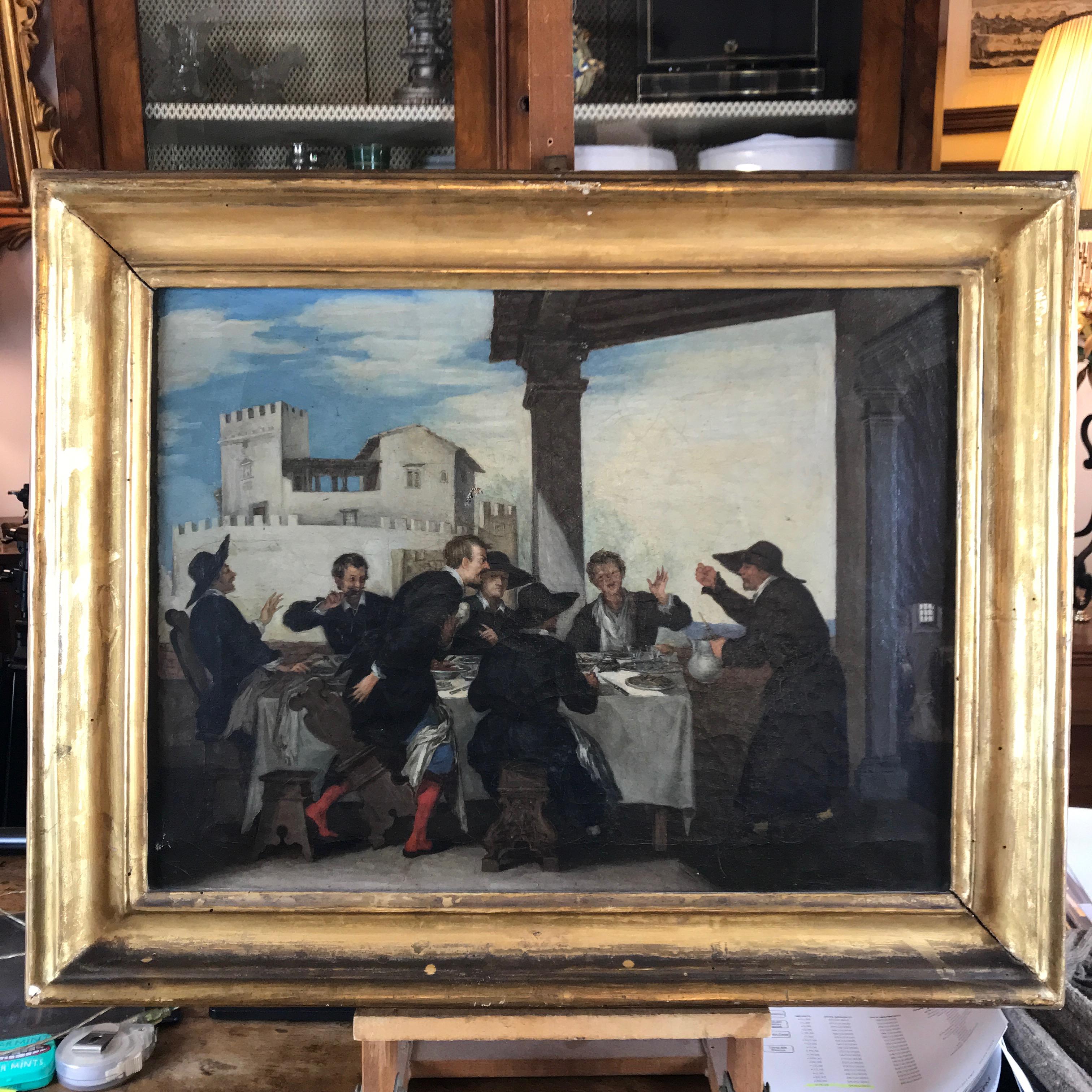 19th Century Italian Banquet Genre Painting After il Volterrano In Good Condition For Sale In Milan, IT