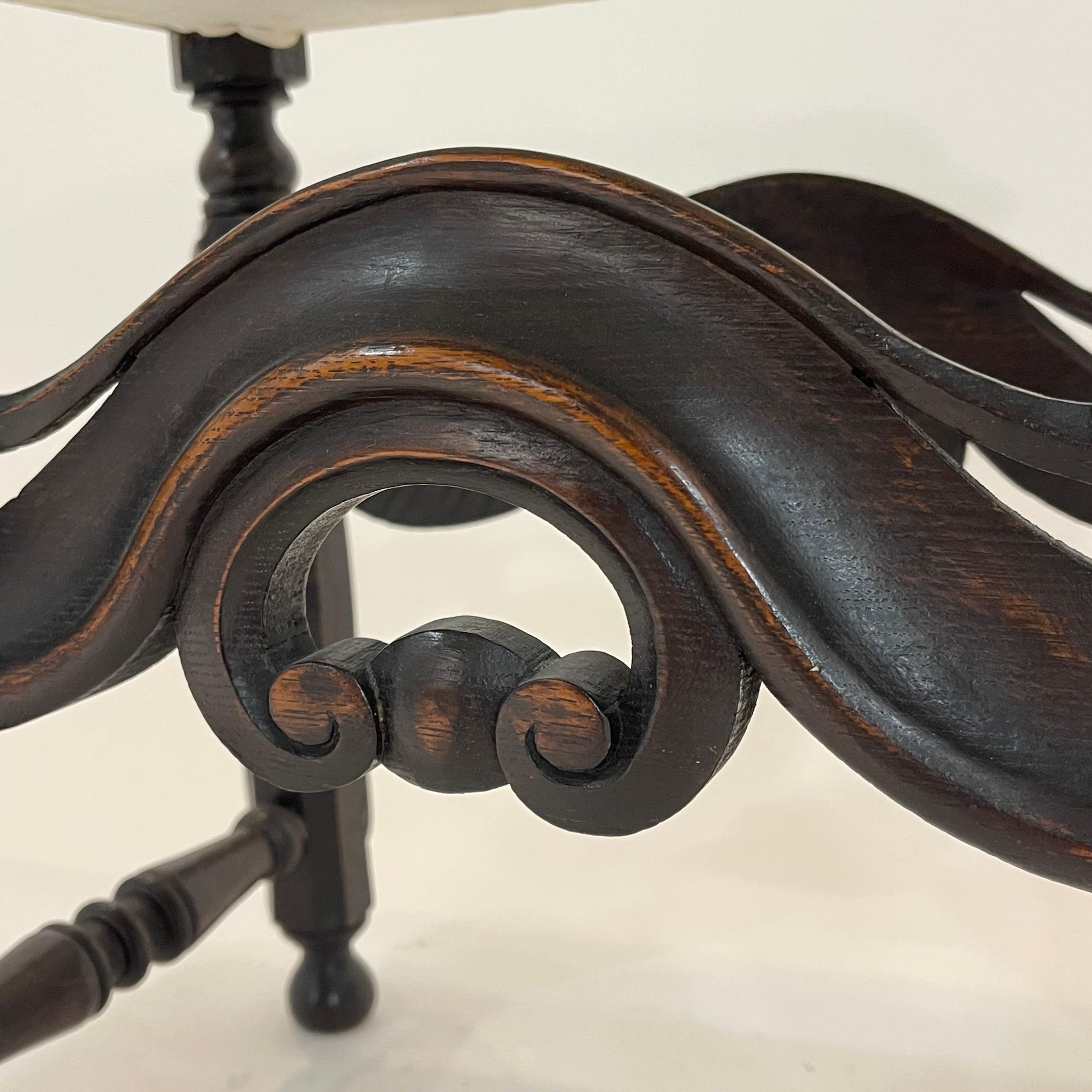 19th Century Italian Baroque Carved Bench or Stool, Linen and Oak, Italy 1800s For Sale 8