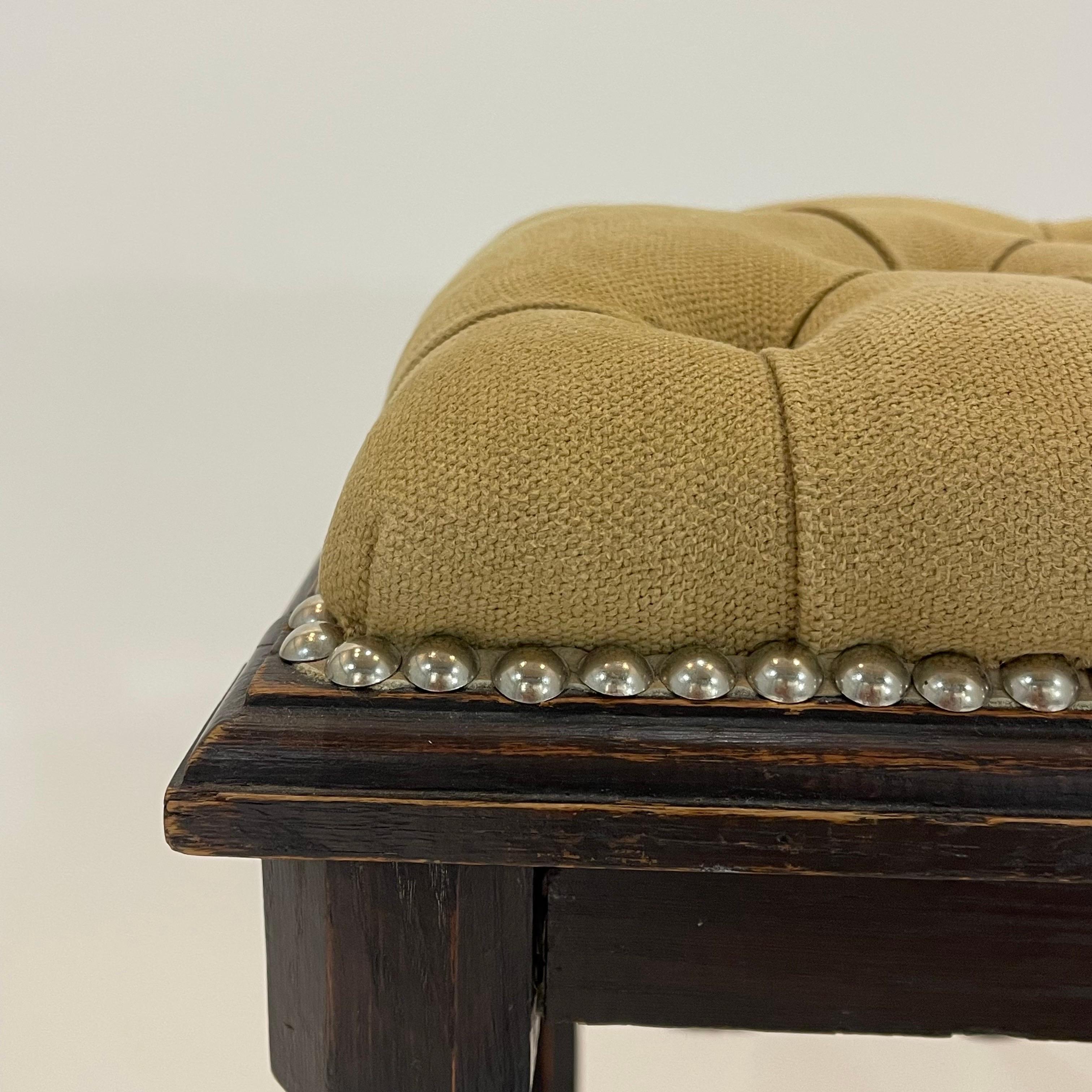 19th Century Italian Baroque Carved Bench or Stool, Linen and Oak, Italy 1800s For Sale 10