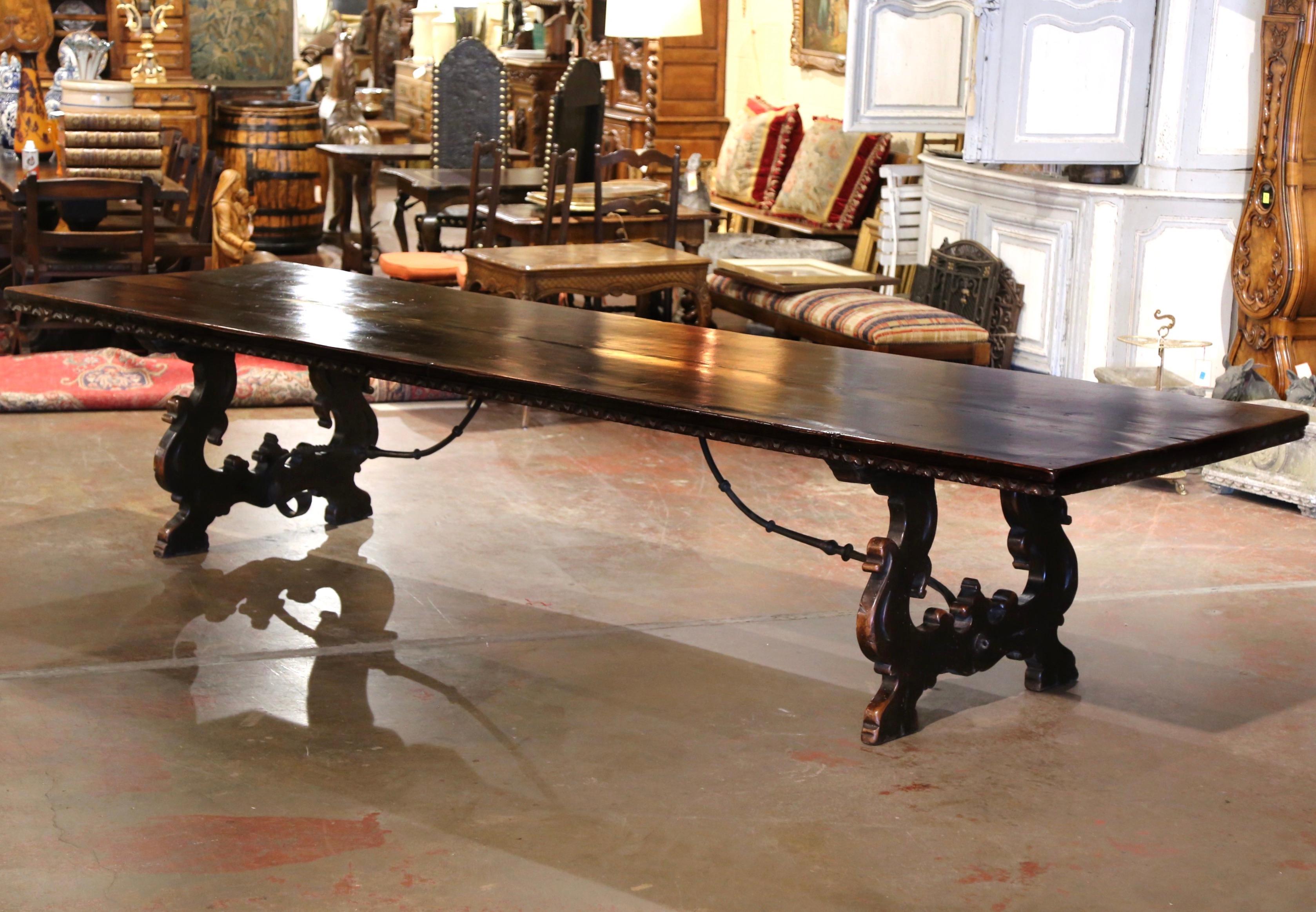19th Century Italian Baroque Carved Walnut and Wrought Iron Trestle Dining Table 6