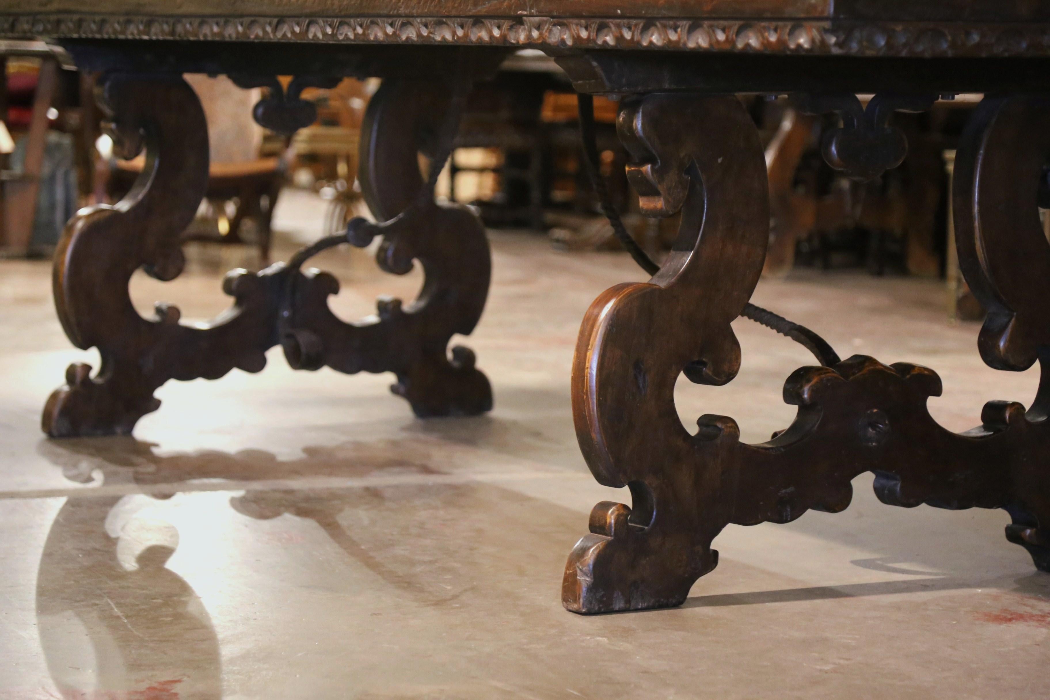 19th Century Italian Baroque Carved Walnut and Wrought Iron Trestle Dining Table 6