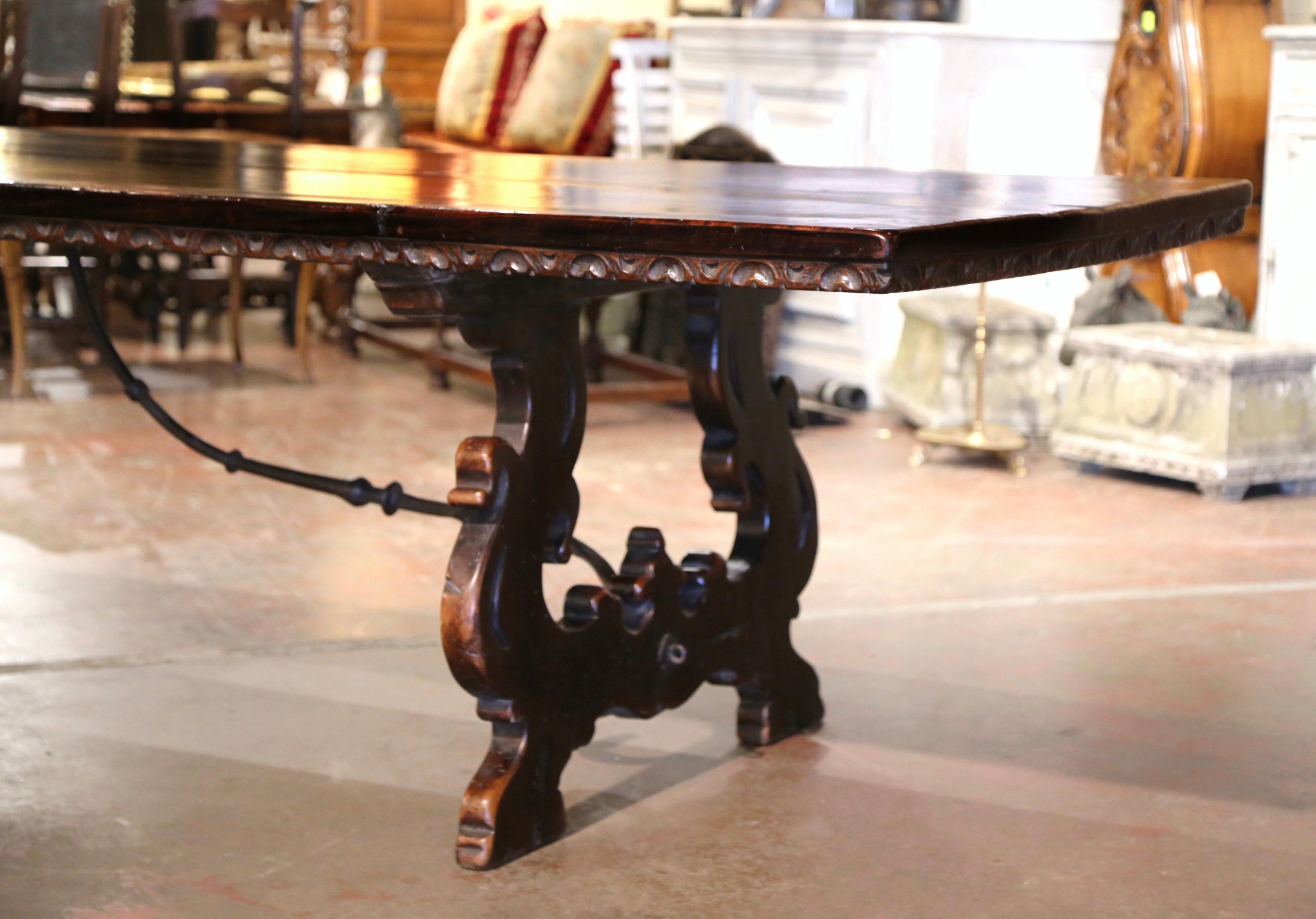 19th Century Italian Baroque Carved Walnut and Wrought Iron Trestle Dining Table 7