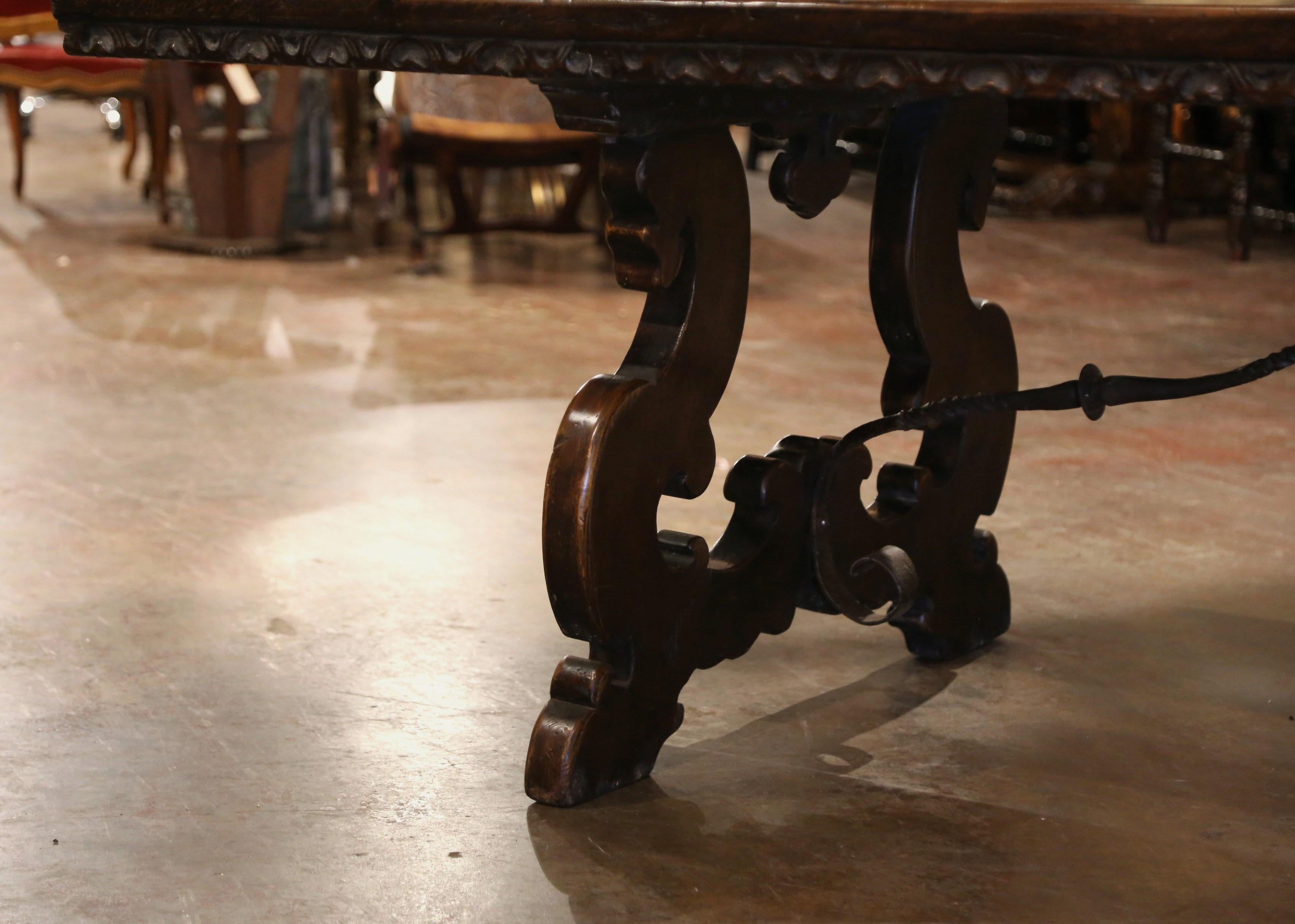 19th Century Italian Baroque Carved Walnut and Wrought Iron Trestle Dining Table 7