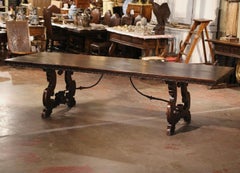 19th Century Italian Baroque Carved Walnut and Wrought Iron Trestle Dining Table
