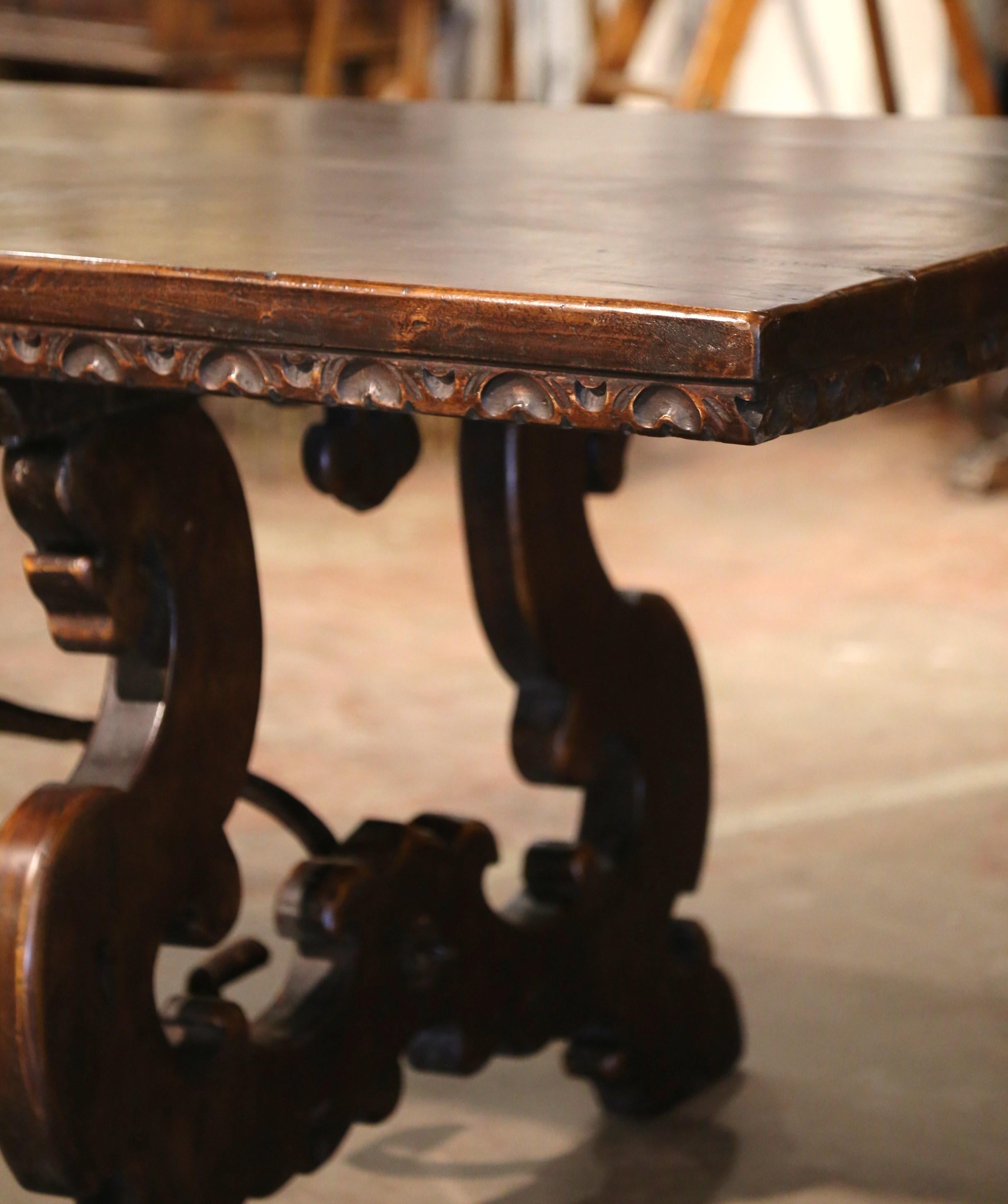19th Century Italian Baroque Carved Walnut and Wrought Iron Trestle Dining Table 3