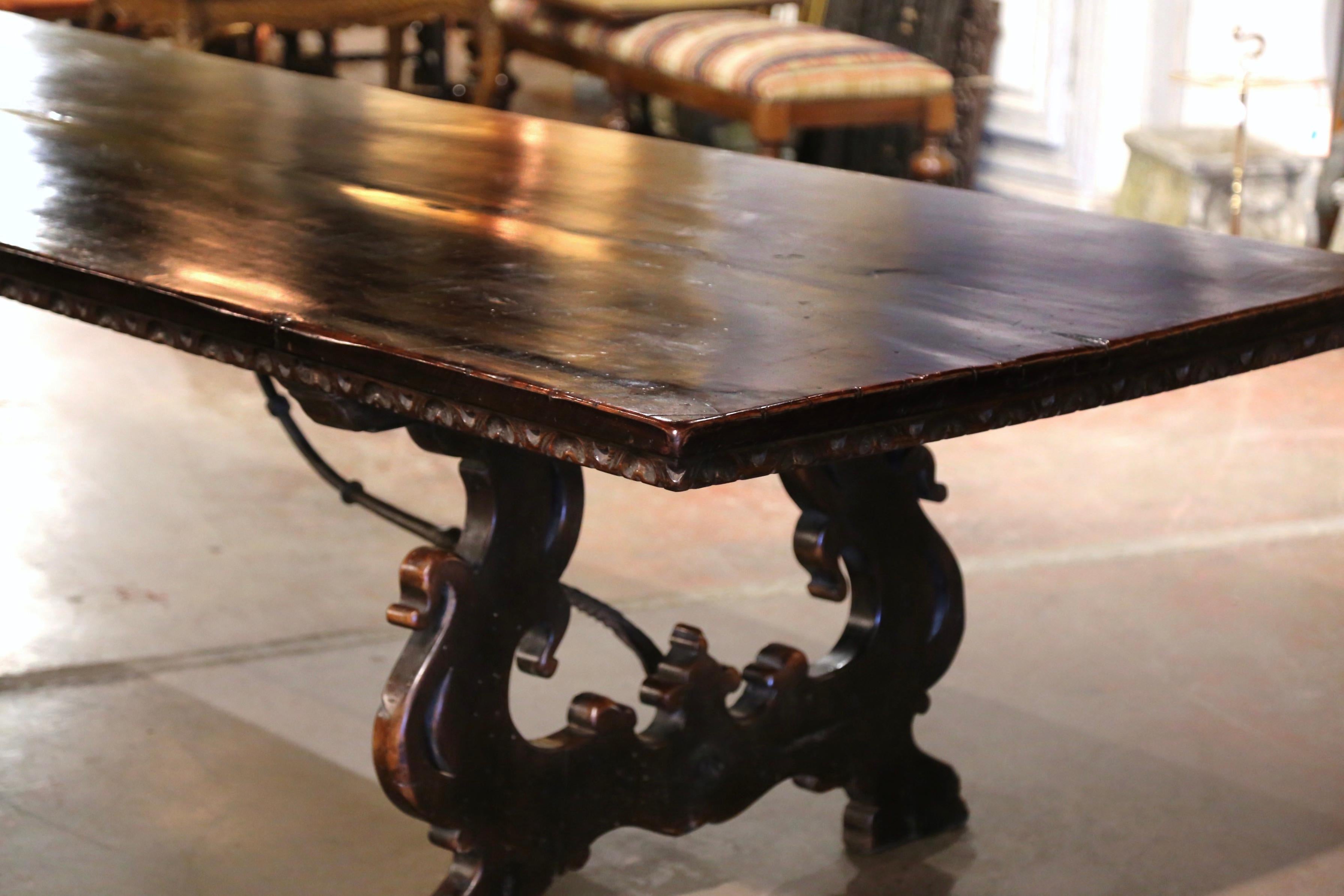 19th Century Italian Baroque Carved Walnut and Wrought Iron Trestle Dining Table 4