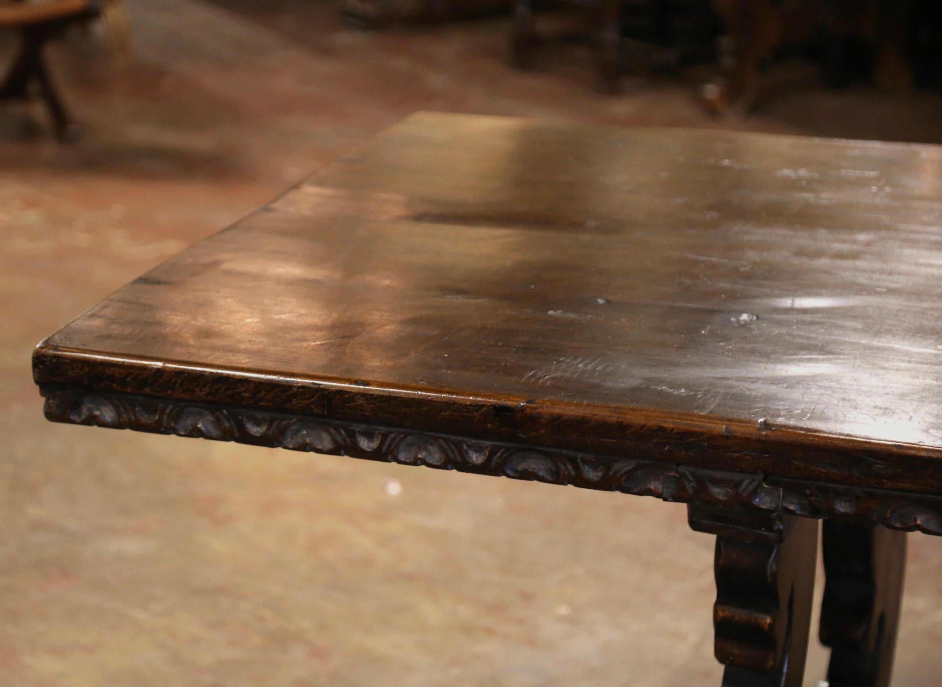 19th Century Italian Baroque Carved Walnut and Wrought Iron Trestle Dining Table 4