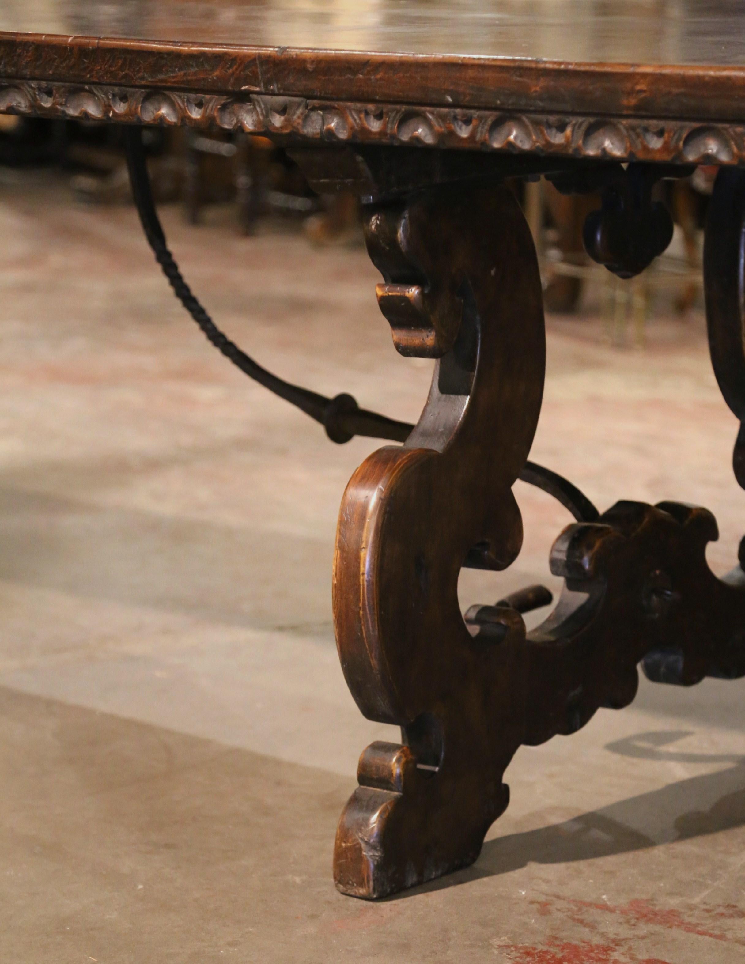 19th Century Italian Baroque Carved Walnut and Wrought Iron Trestle Dining Table 5
