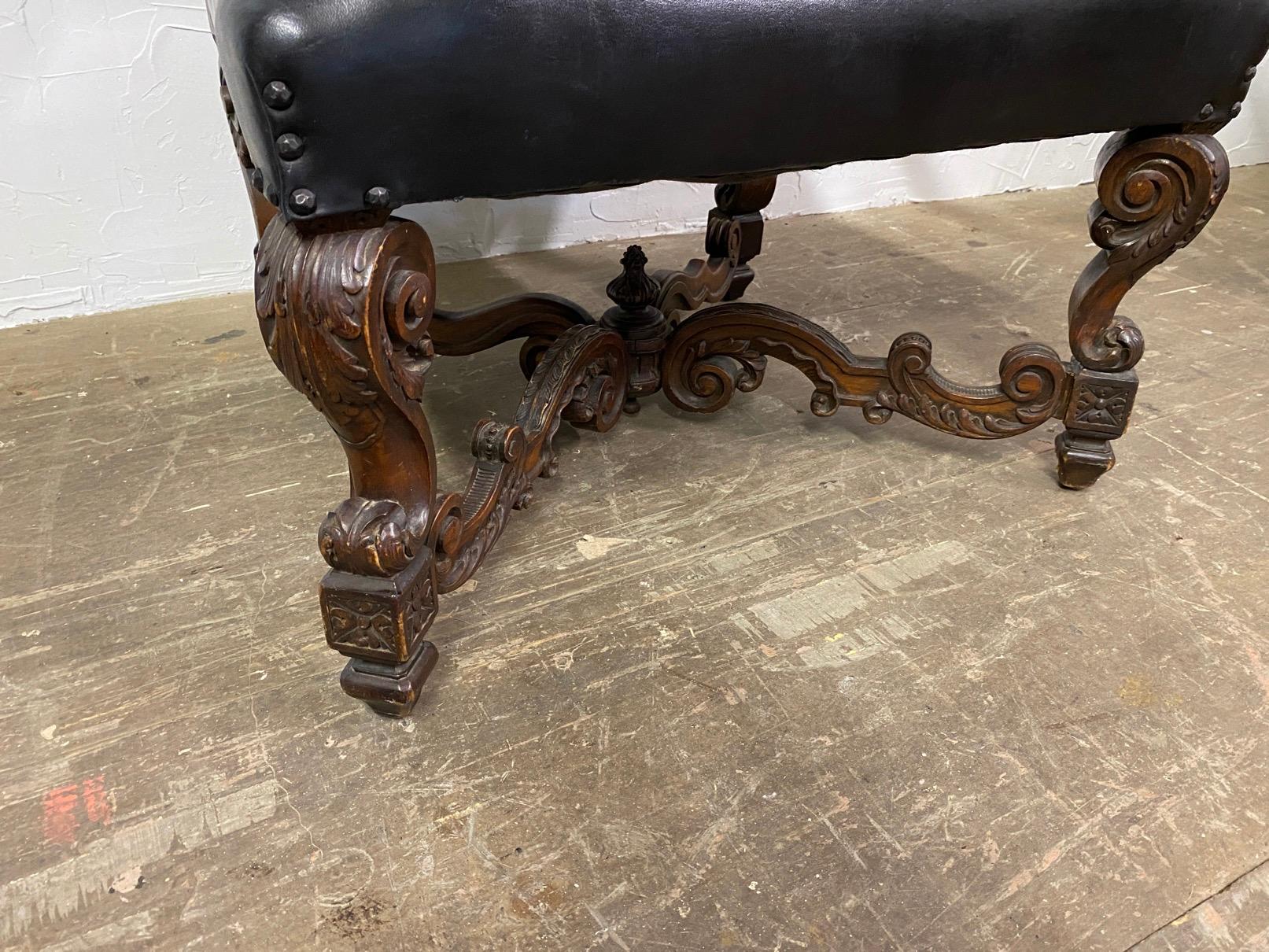 A richly carved walnut Italian throne chair. This arm chair could make a wonderful statement in any room. Use it for a desk chair, next to a fireplace, an office or in the living room.

Search terms: French arm chair, renaissance style, Louis
