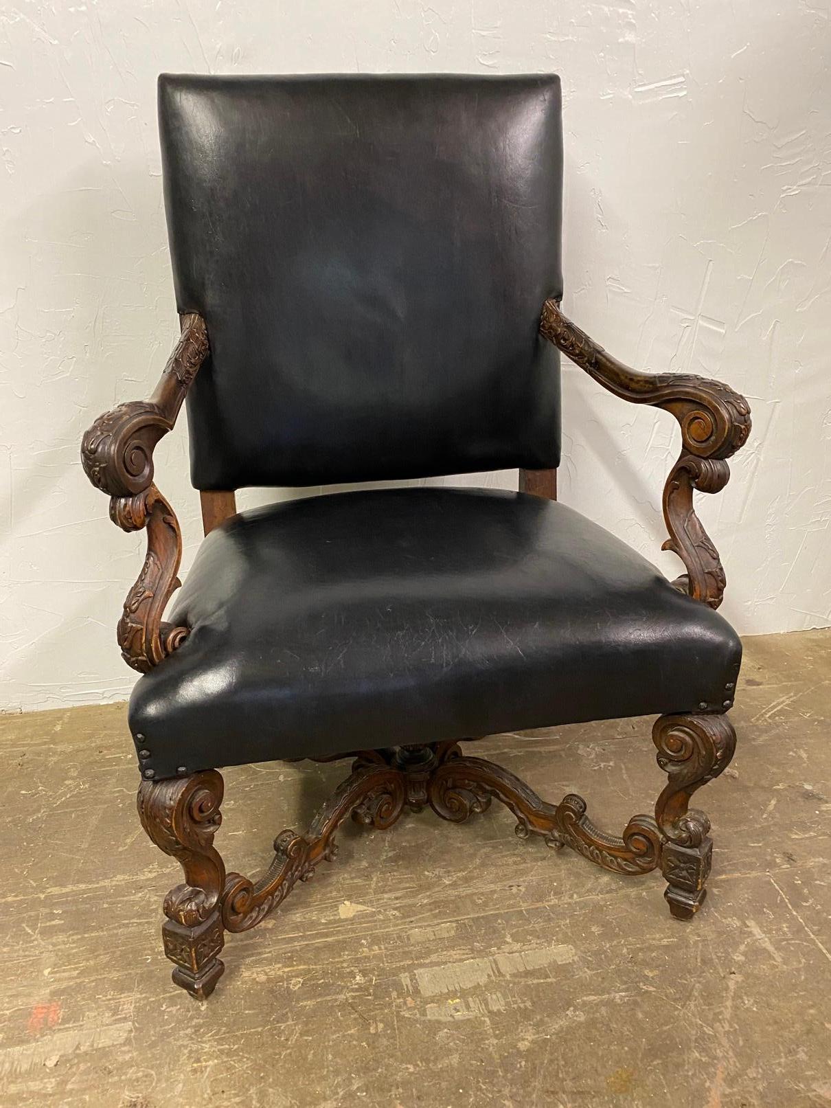 Hand-Carved 19th Century Italian Baroque Carved Walnut Throne Chair For Sale