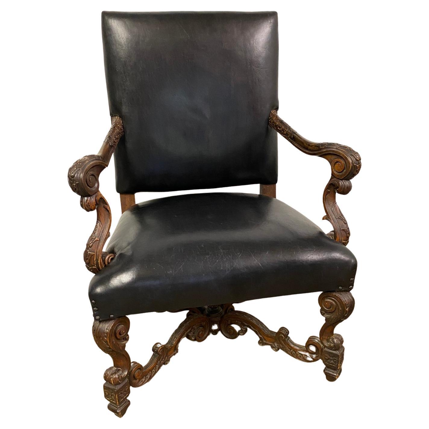 19th Century Italian Baroque Carved Walnut Throne Chair