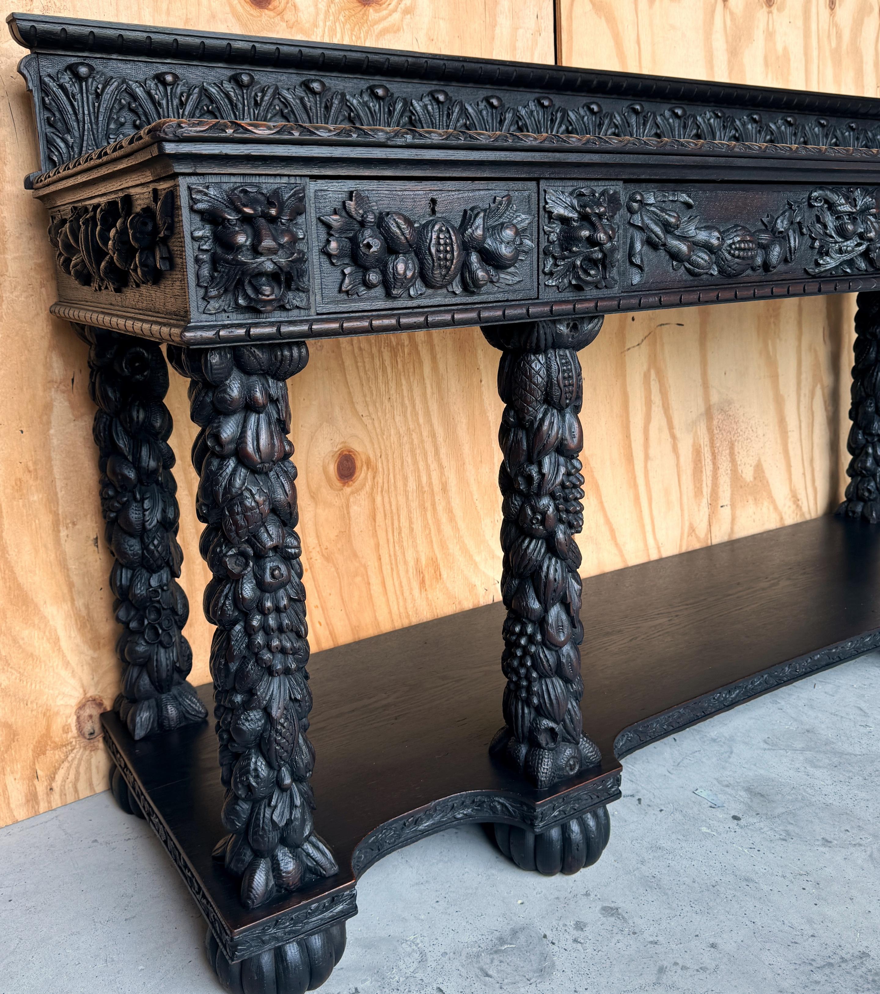 19th Century Italian Baroque / Florentine Carved Blackened Oak Hunt/ Sideboard  For Sale 3
